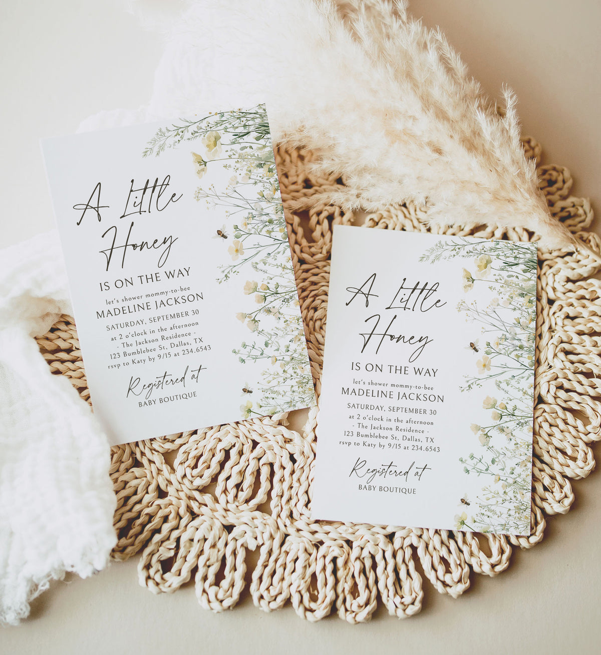 Bee Baby Shower Invitation Template (Little Honey)