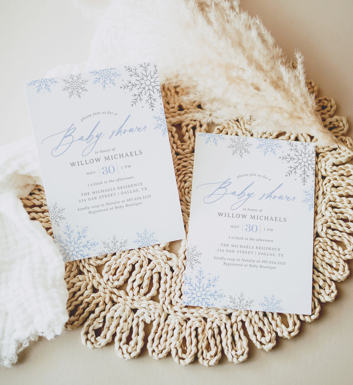 Blue Snowflake Baby Shower Invitation