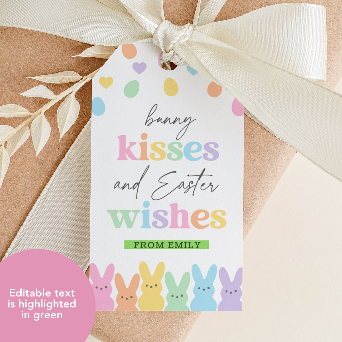 Bunny Kisses Easter Tag Template