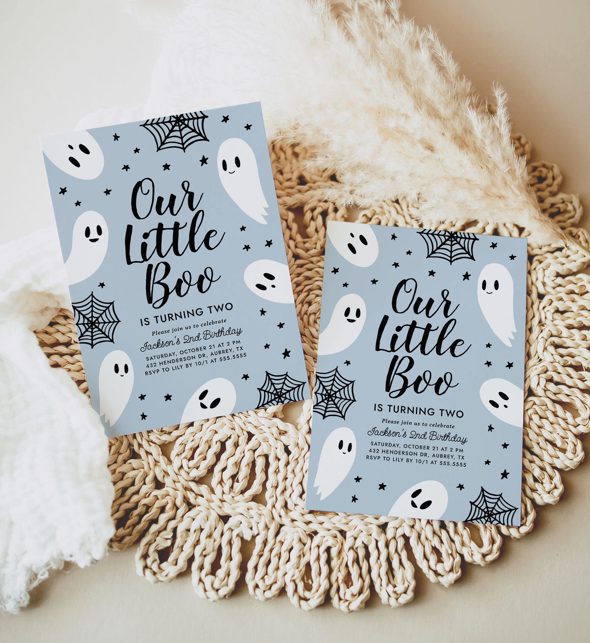 Little Boo Birthday Party Invitation Template (Blue)