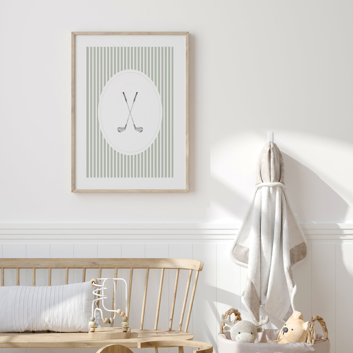 Sage Green Vintage Golf Clubs Print