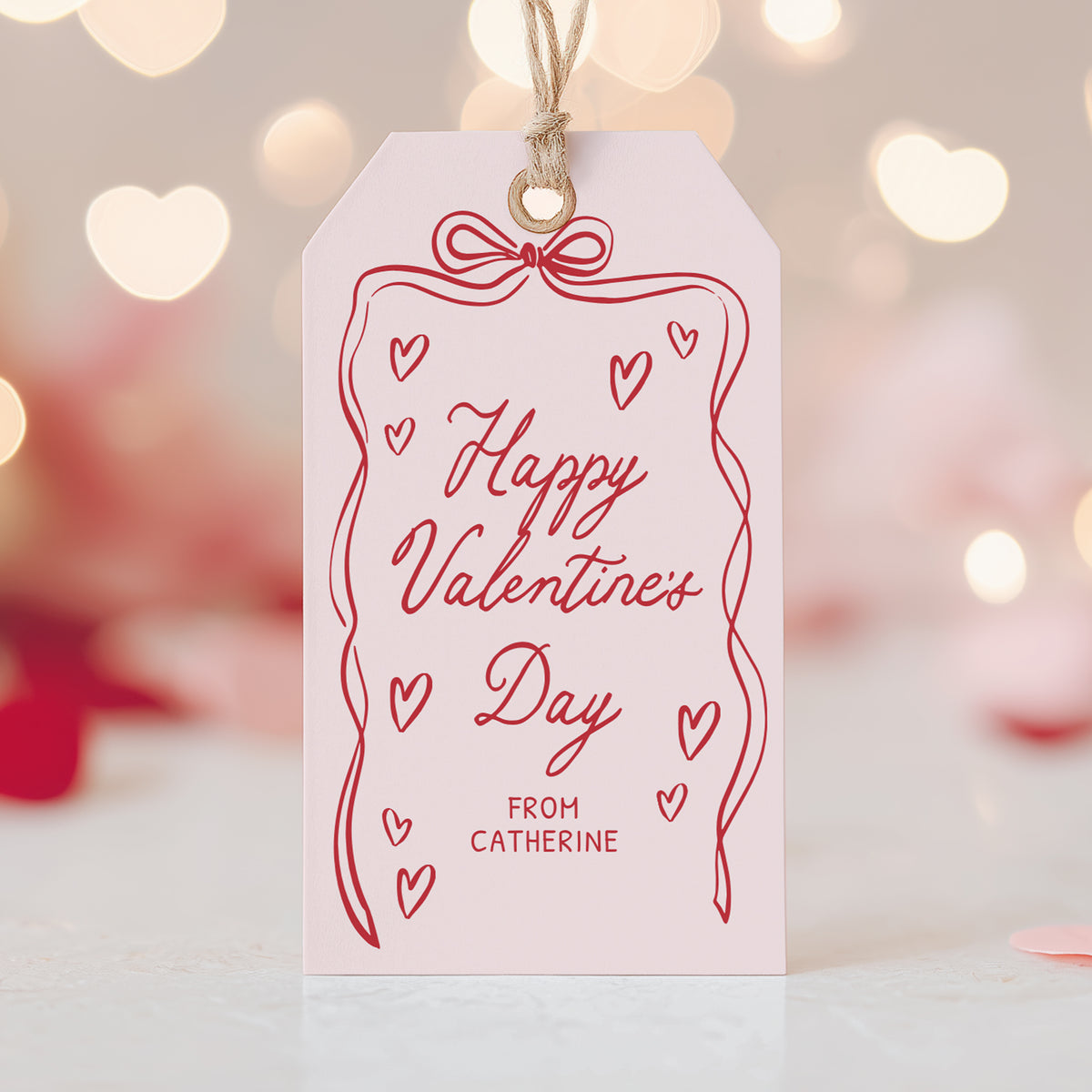 Red Hand Drawn Bow Valentine's Tag Template