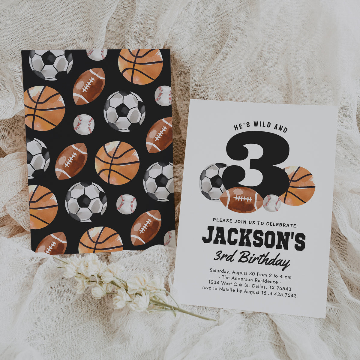 Sports 3rd Birthday Invitation