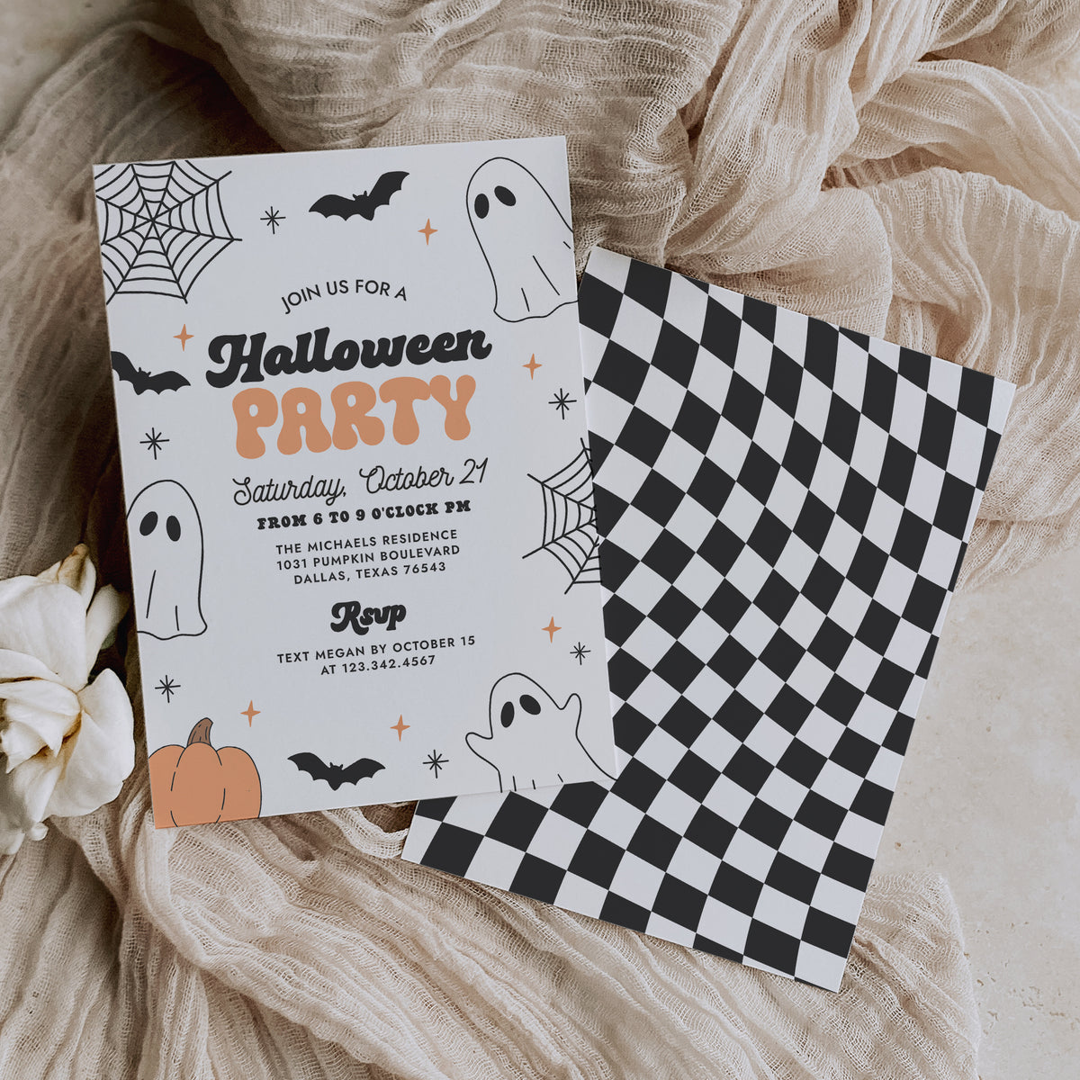 Black and Orange Retro Halloween Party Invitation