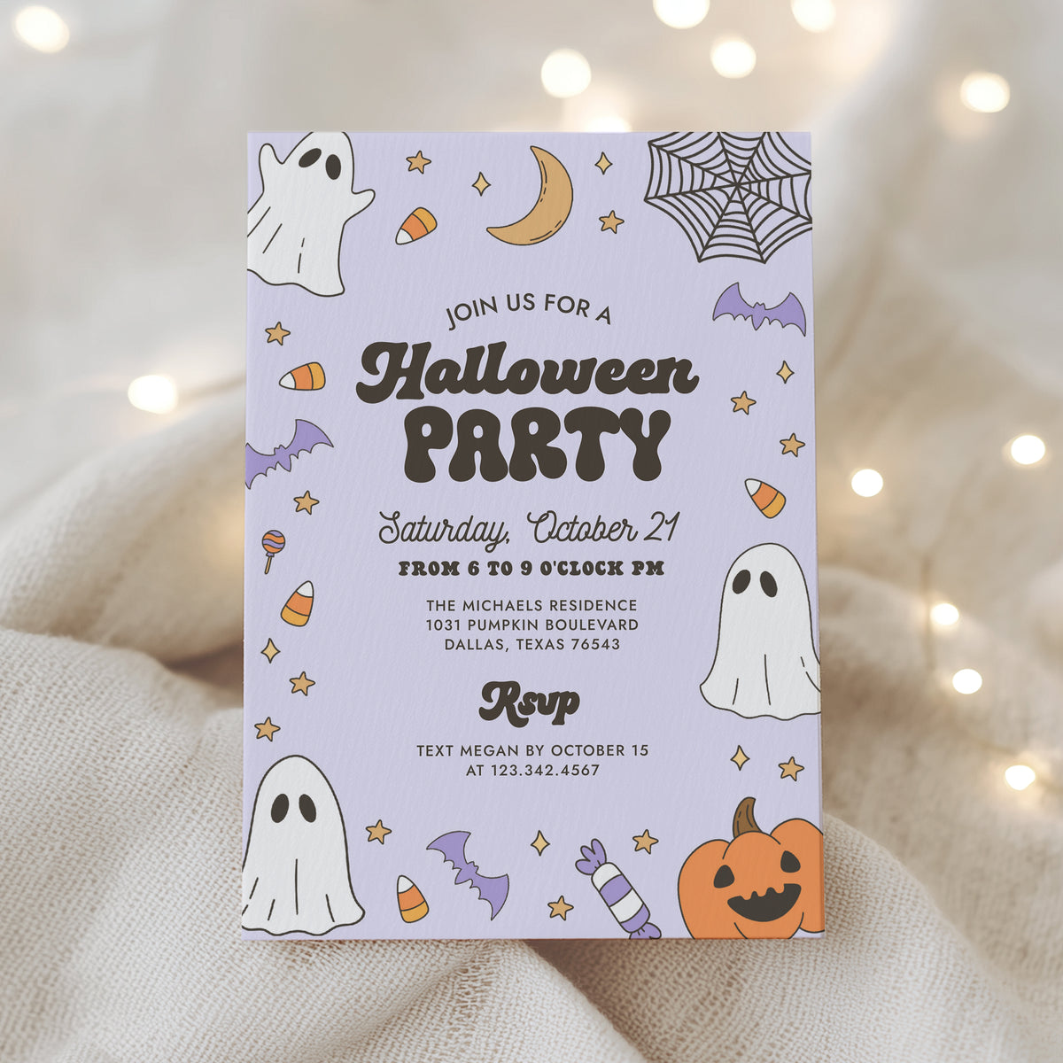 Retro Purple Halloween Party Invitation