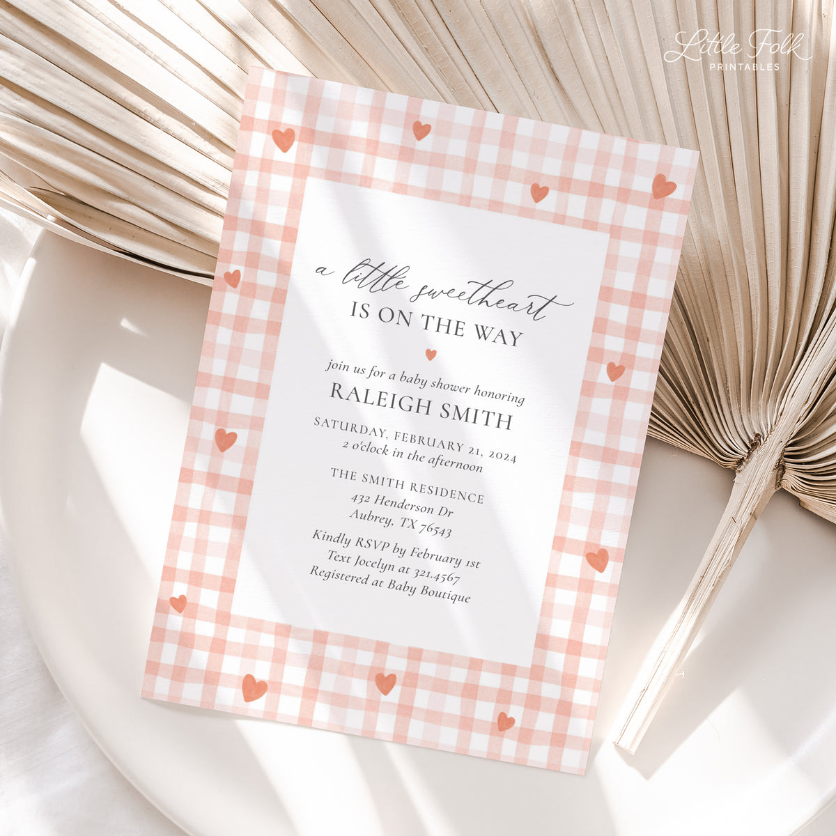 Little Sweetheart Gingham Baby Shower Invitation