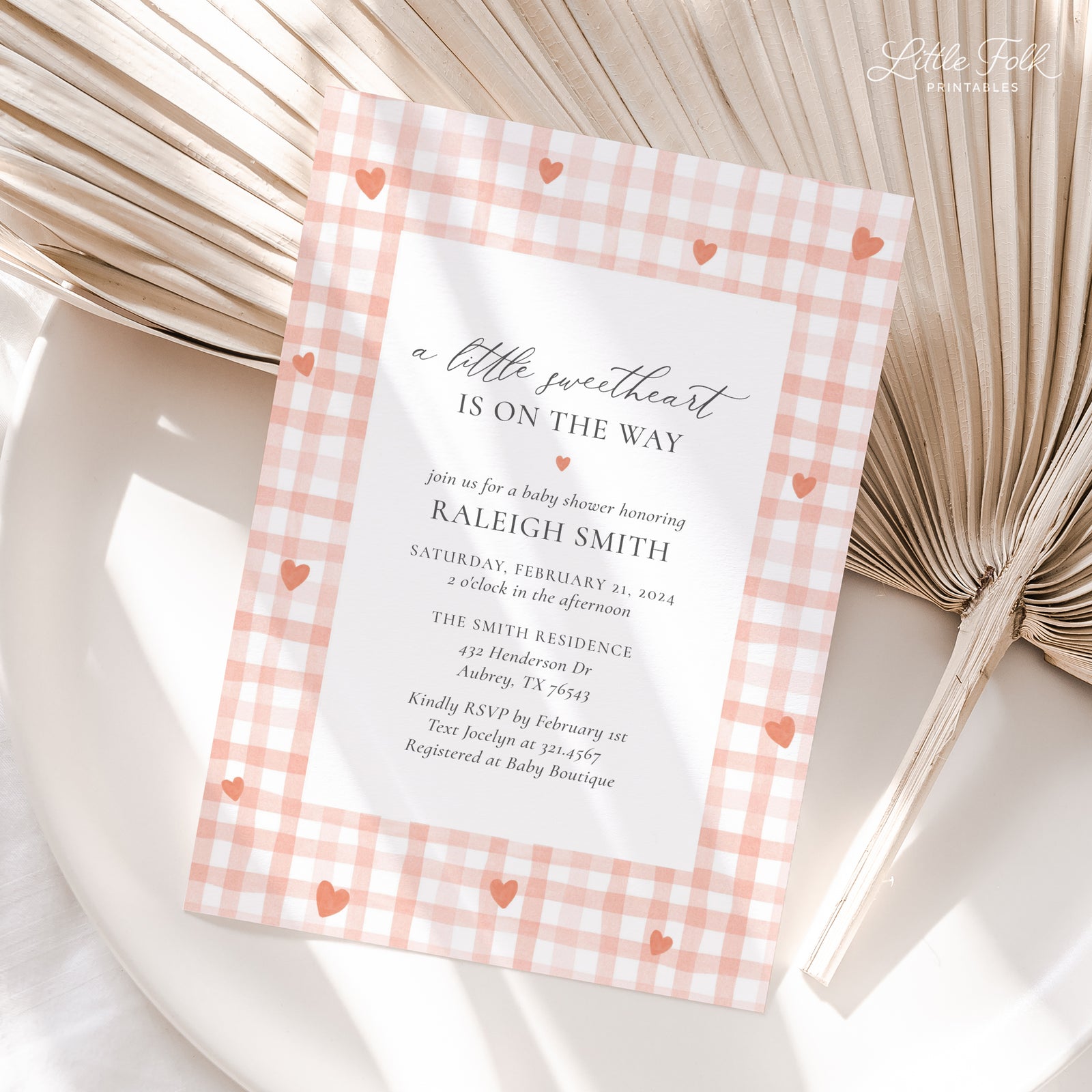 Little Sweetheart Gingham Baby Shower Invitation