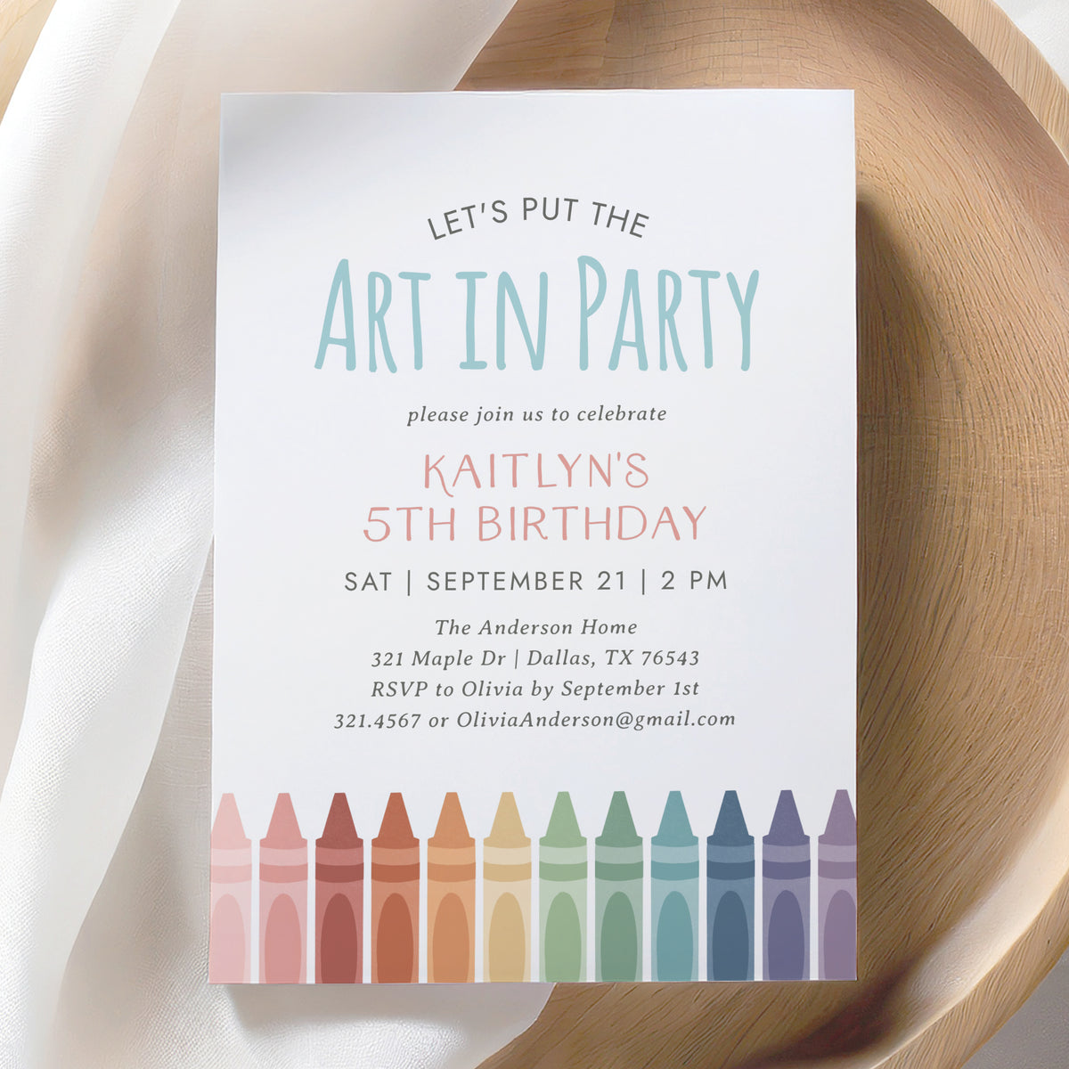 Editable Art Crayon Birthday Party Invitation Template