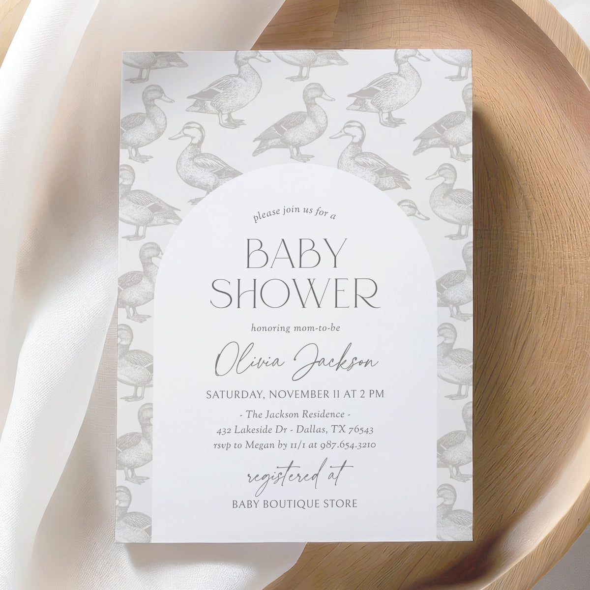Neutral Duck Baby Shower Invitation