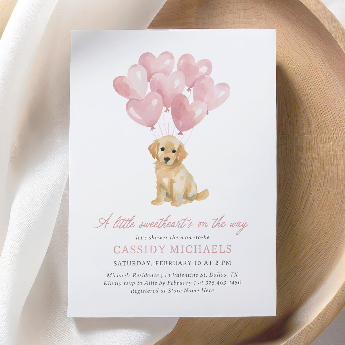 Little Sweetheart Golden Retriever Baby Shower Invitation