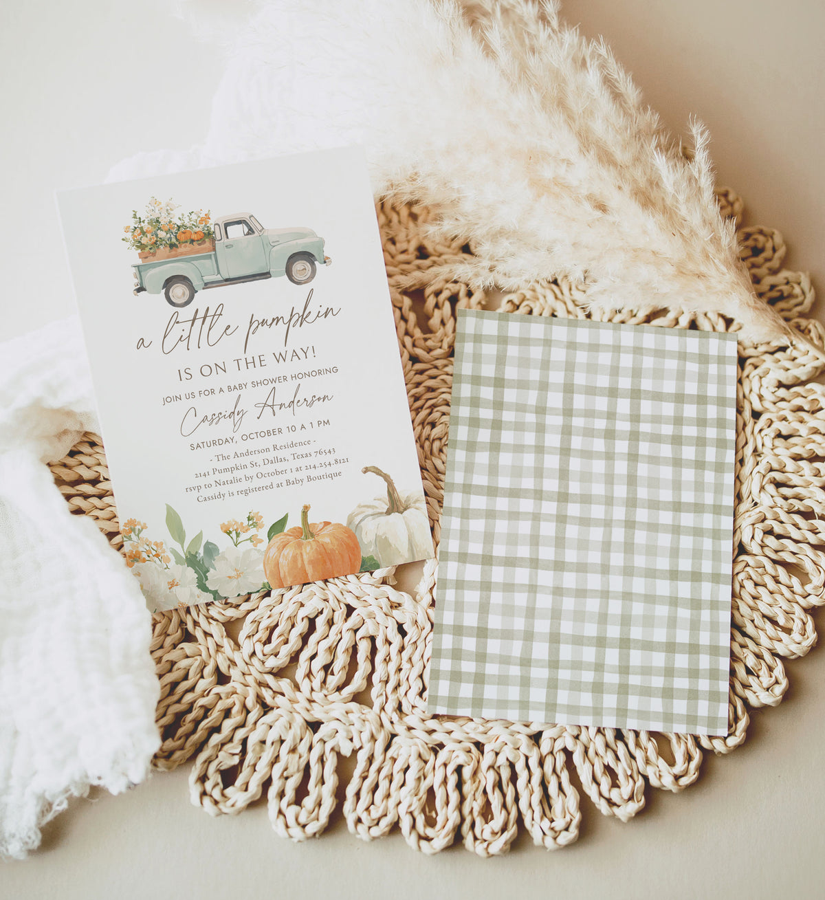 Little Pumpkin Vintage Truck Baby Shower Invitation