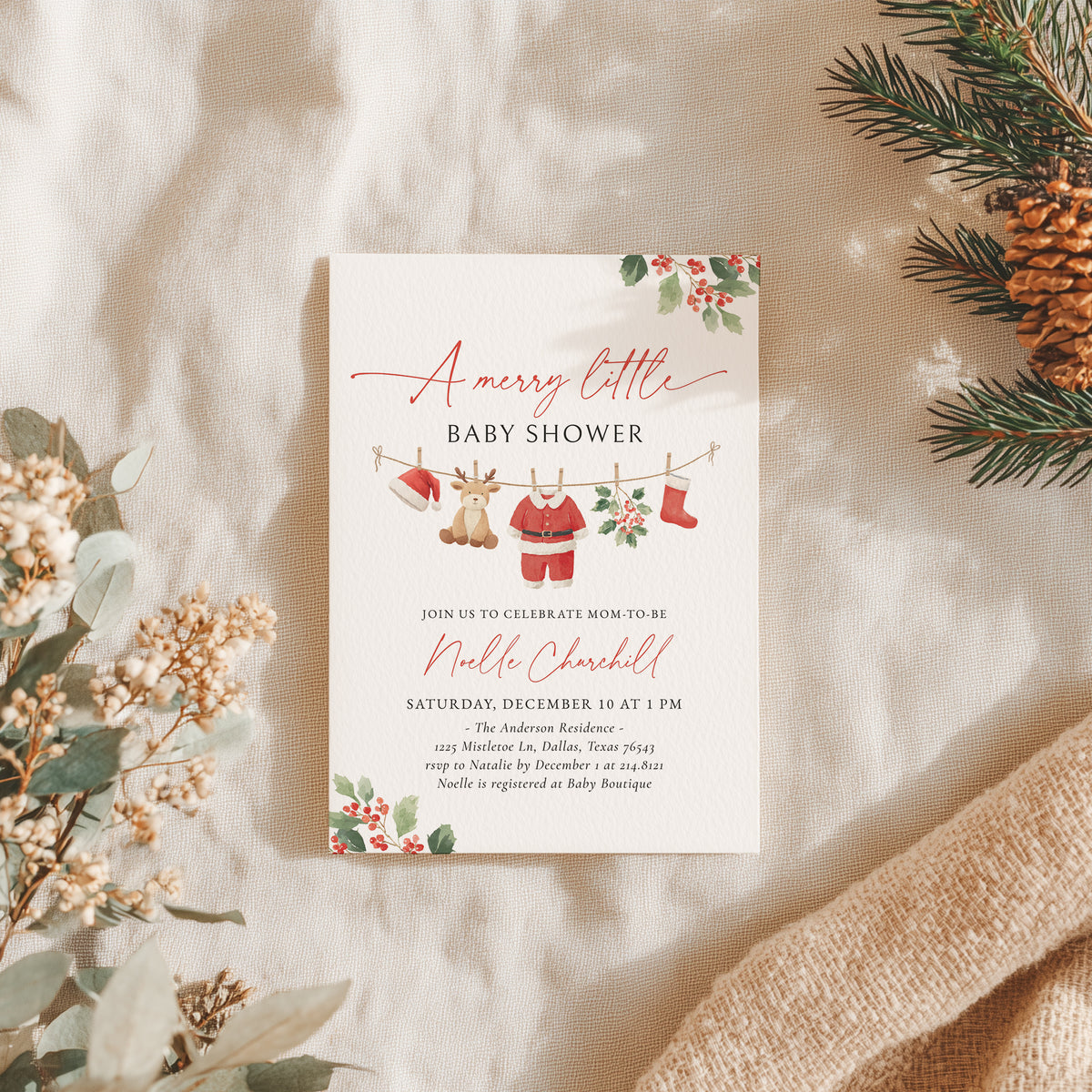 Santa Clothesline Baby Shower Invitation
