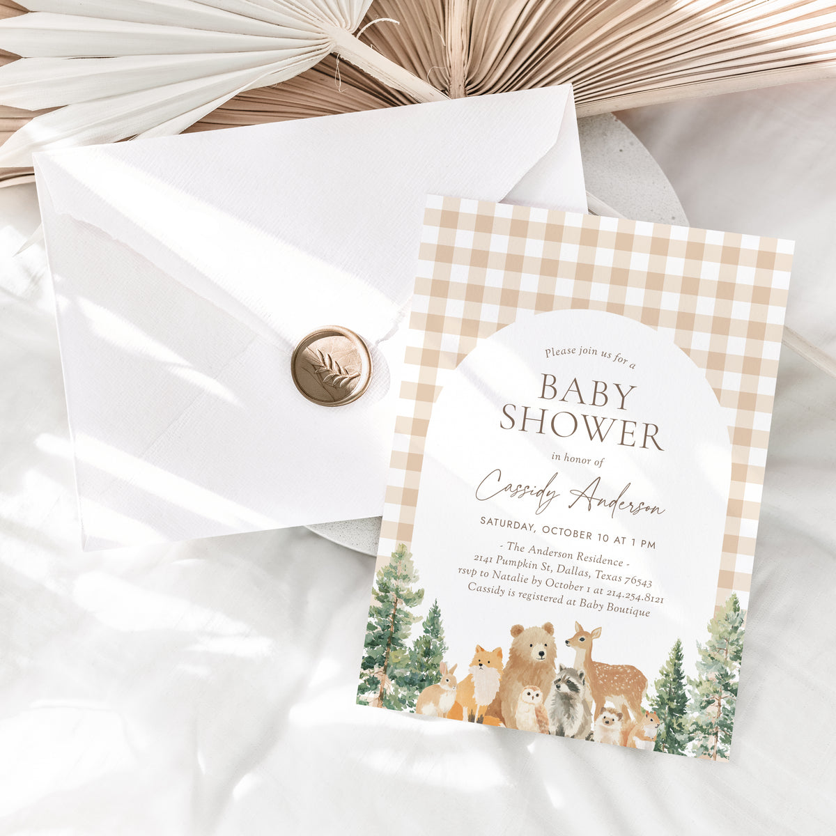 Woodland Gingham Baby Shower Invitation