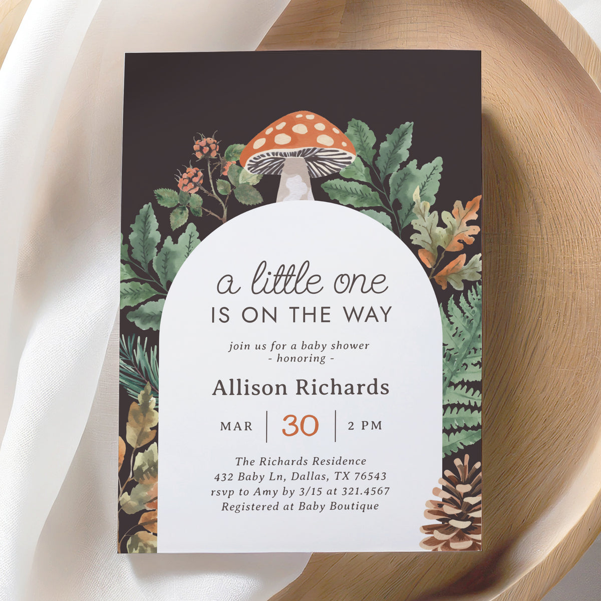 Woodland Mushroom Baby Shower Invitation Template