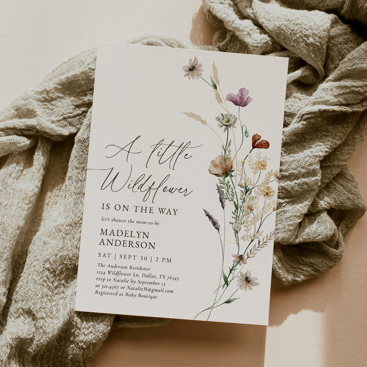 Boho Wildflower Baby Shower Invitation (Little Wildflower v2)