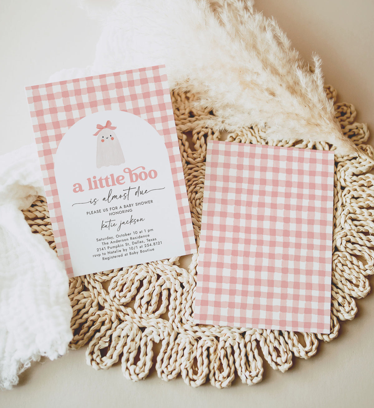 Little Boo Pink Gingham Baby Shower Invitation