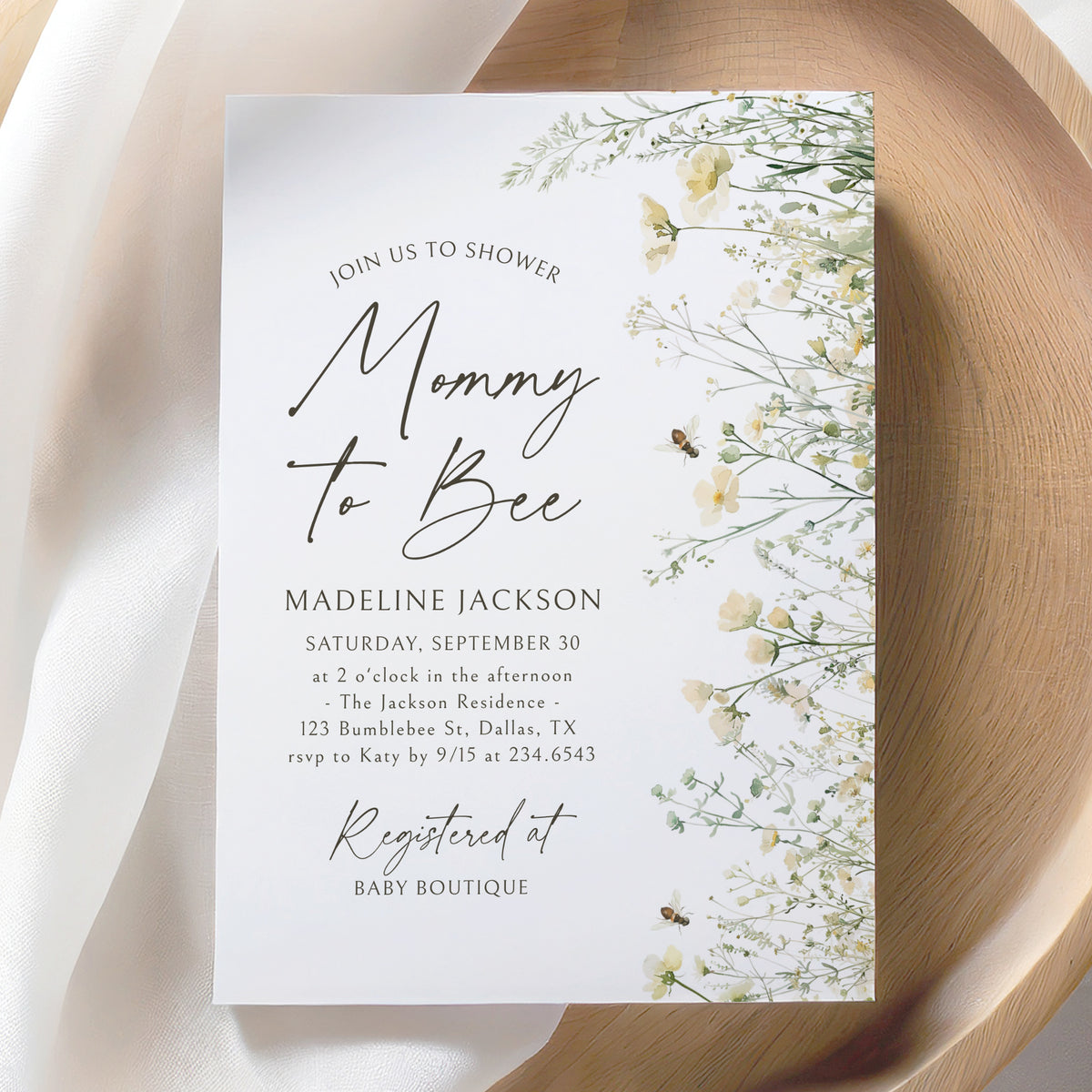 Mommy to Bee Wildflower Baby Shower Invitation