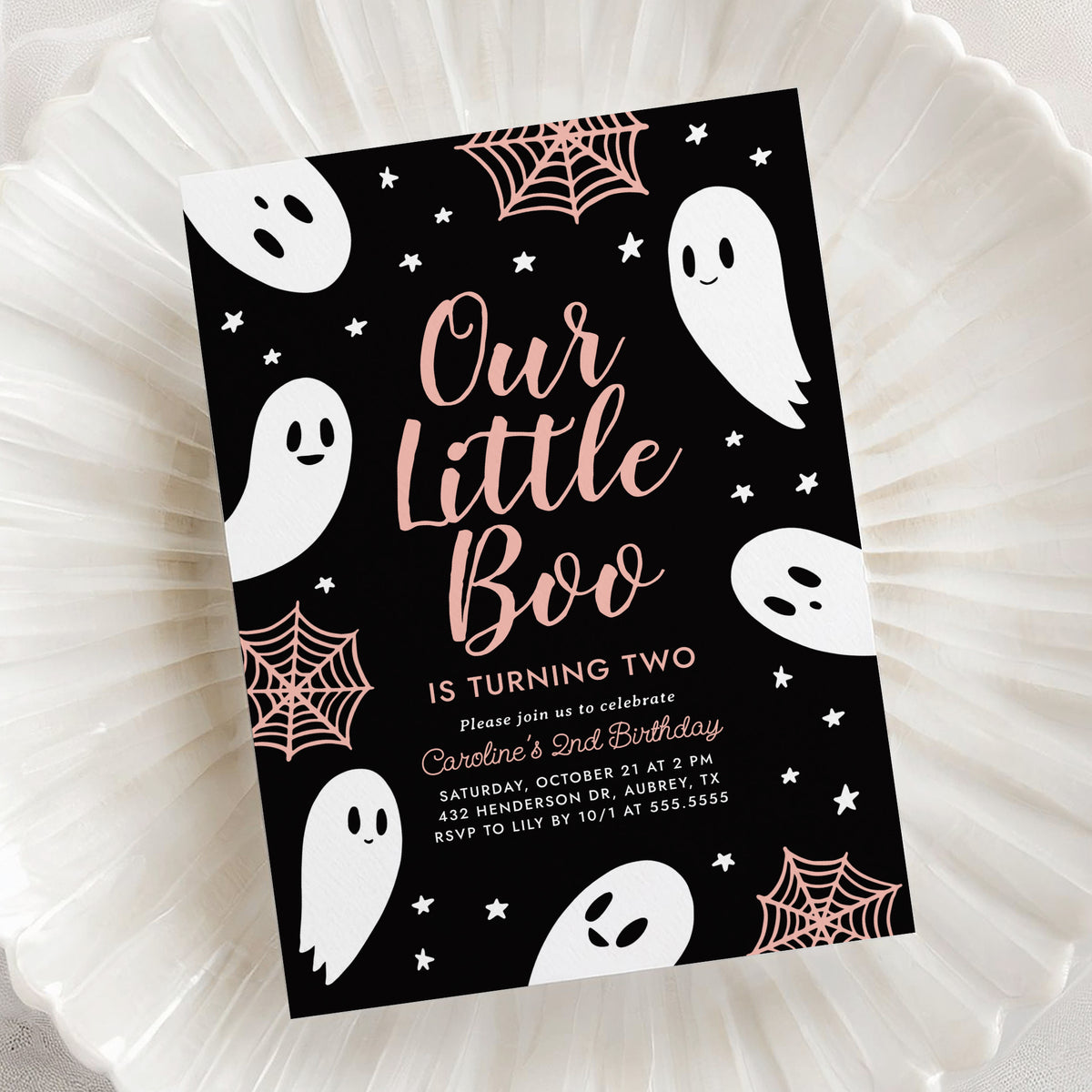 Little Boo Birthday Party Invitation Template (Black &amp; Pink)