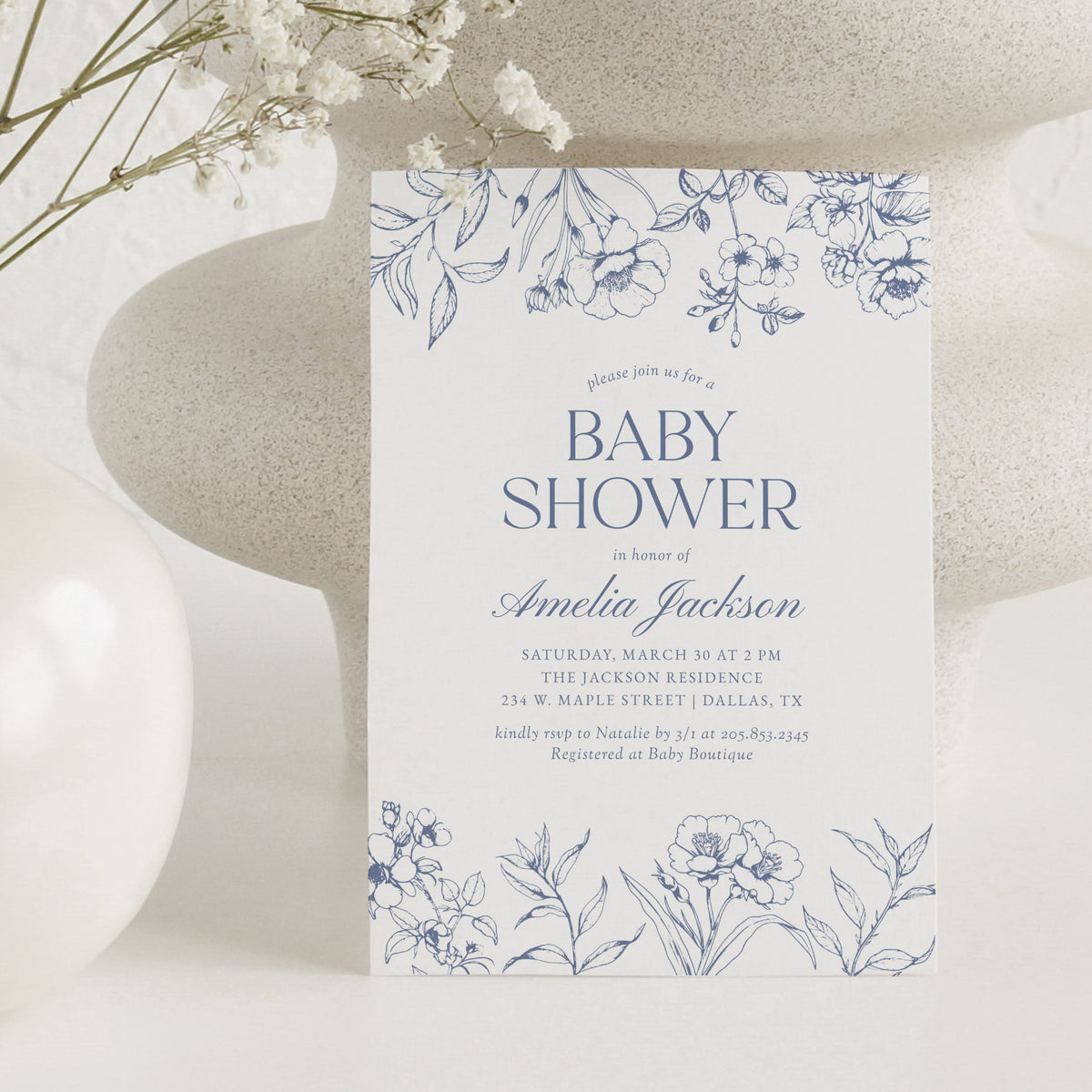Blue Chinoiserie Baby Shower Invitation