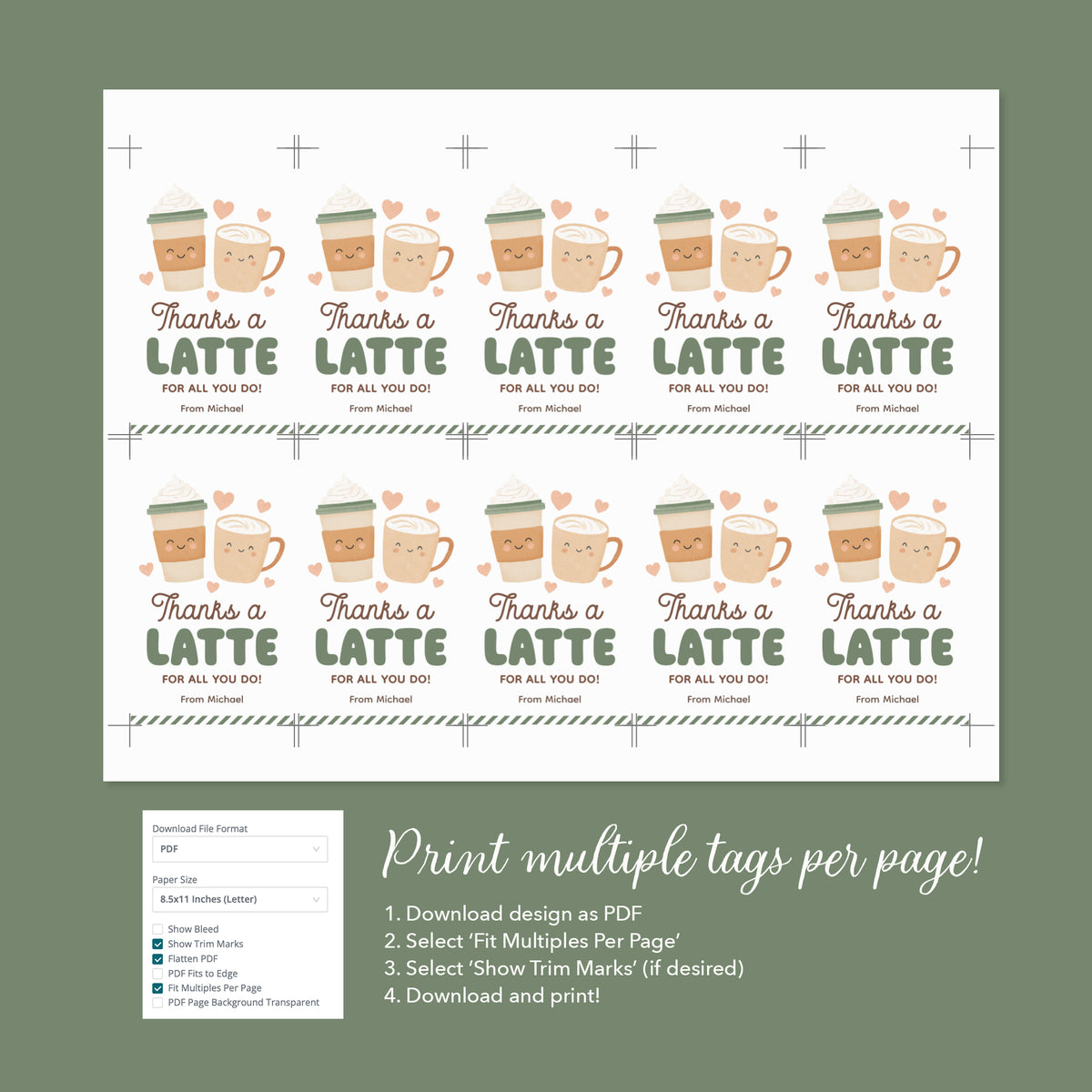Thanks a Latte Teacher Appreciation Tag Template