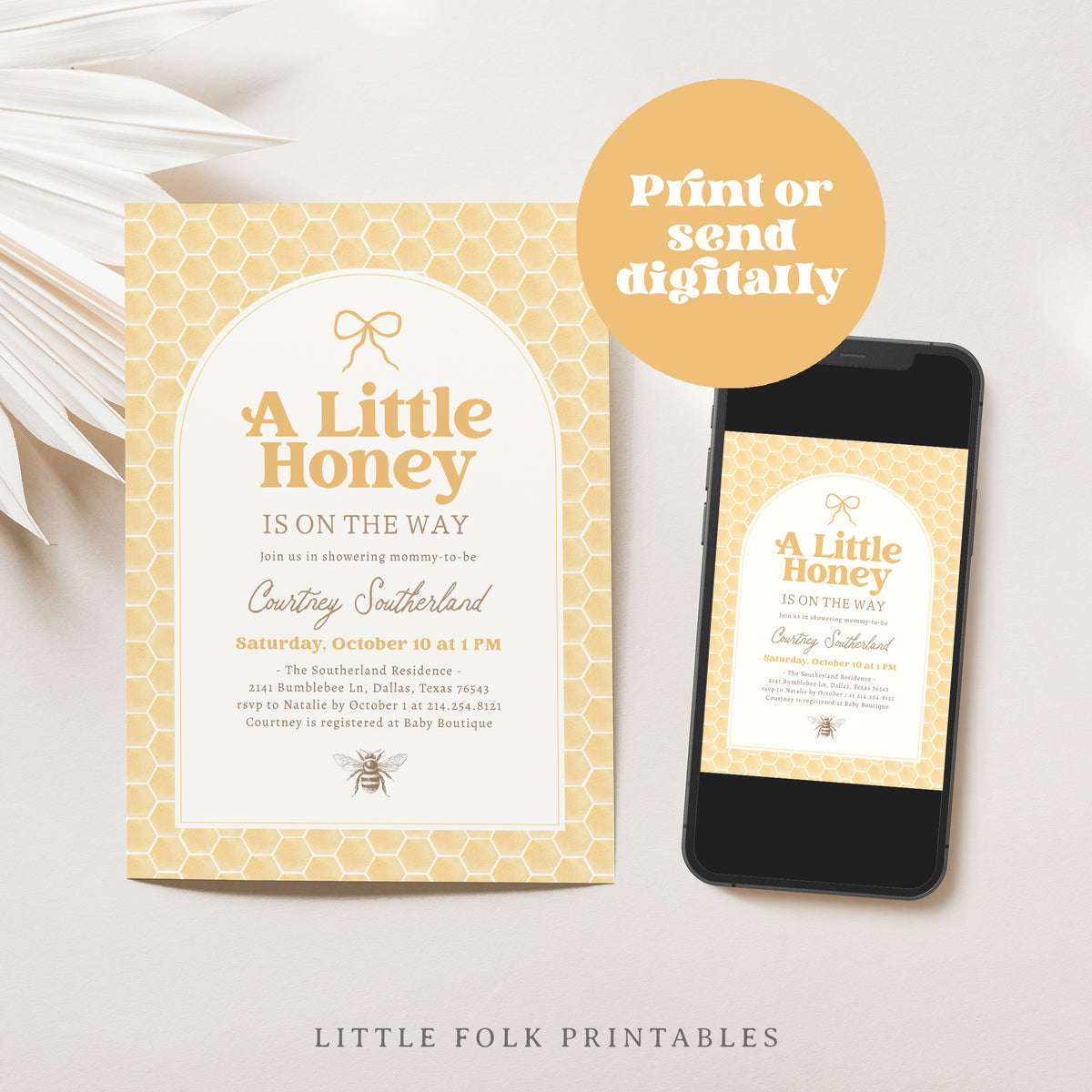 Bee Honeycomb Baby Shower Invitation