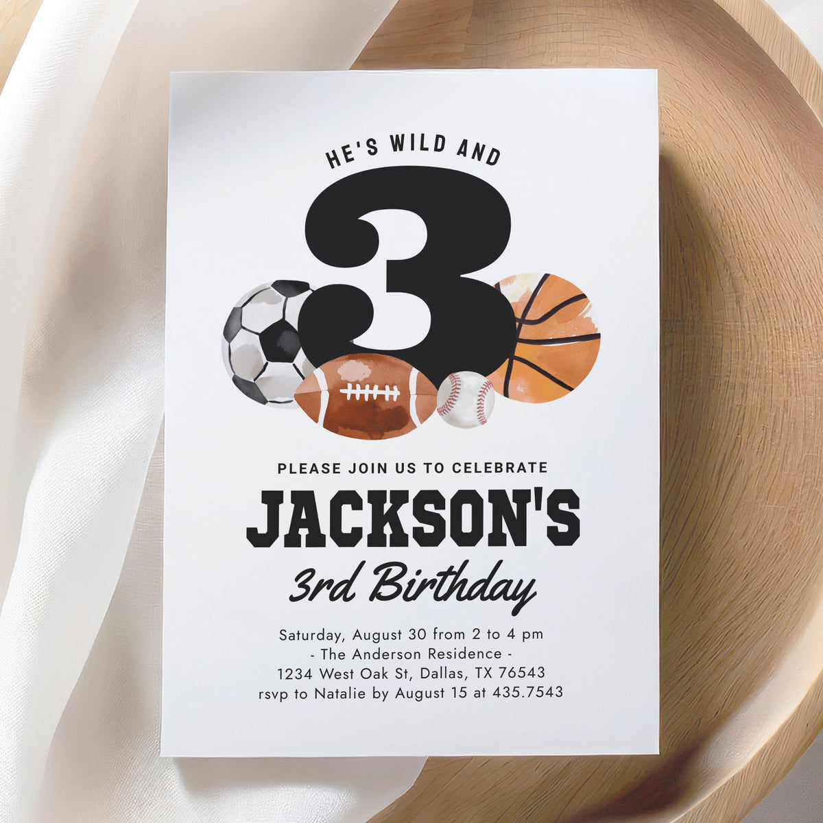 Sports 3rd Birthday Invitation