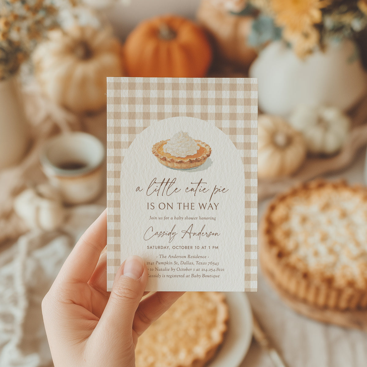 Little Cutie Pie Gingham Baby Shower Invitation