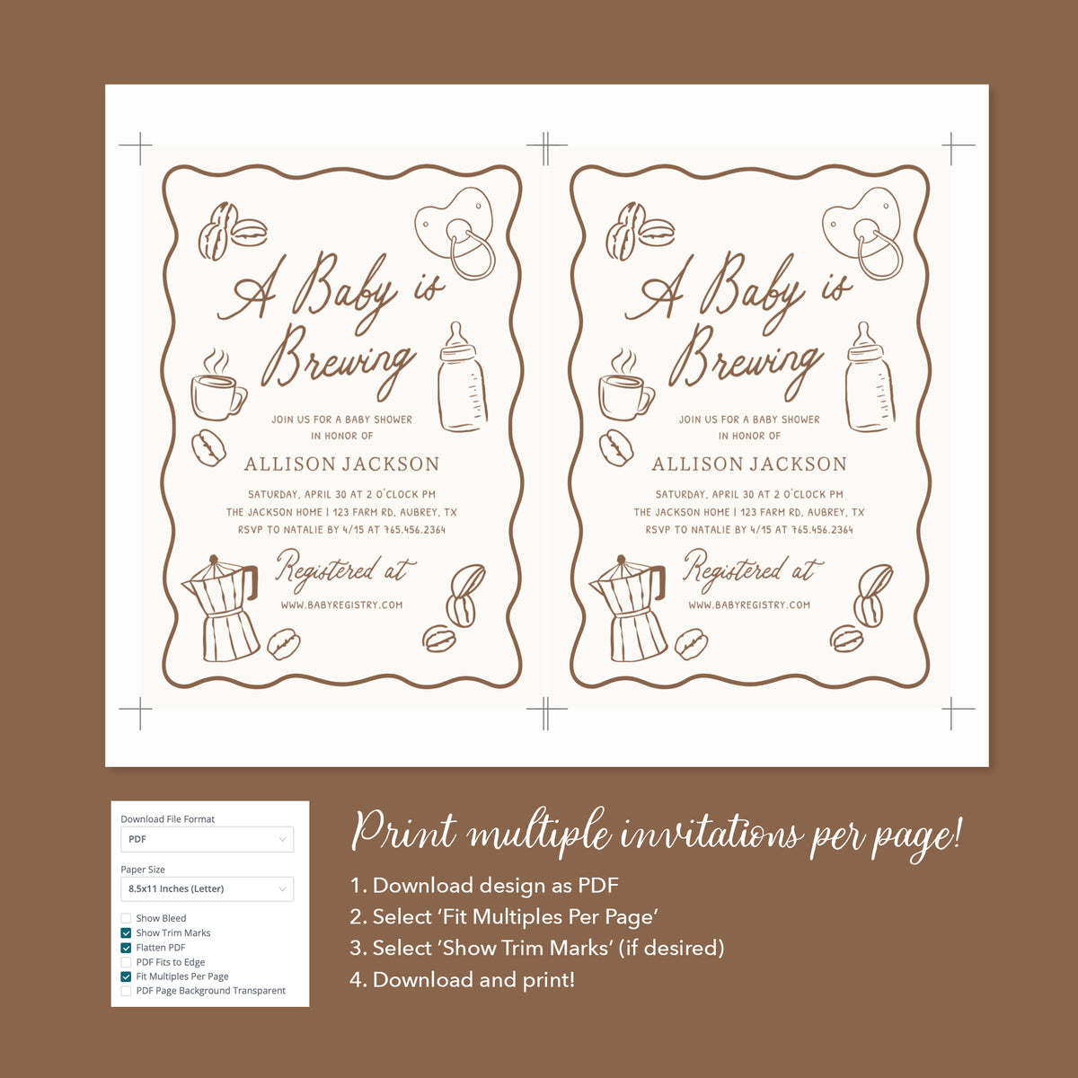 Hand Drawn Frame Coffee Baby Shower Invitation