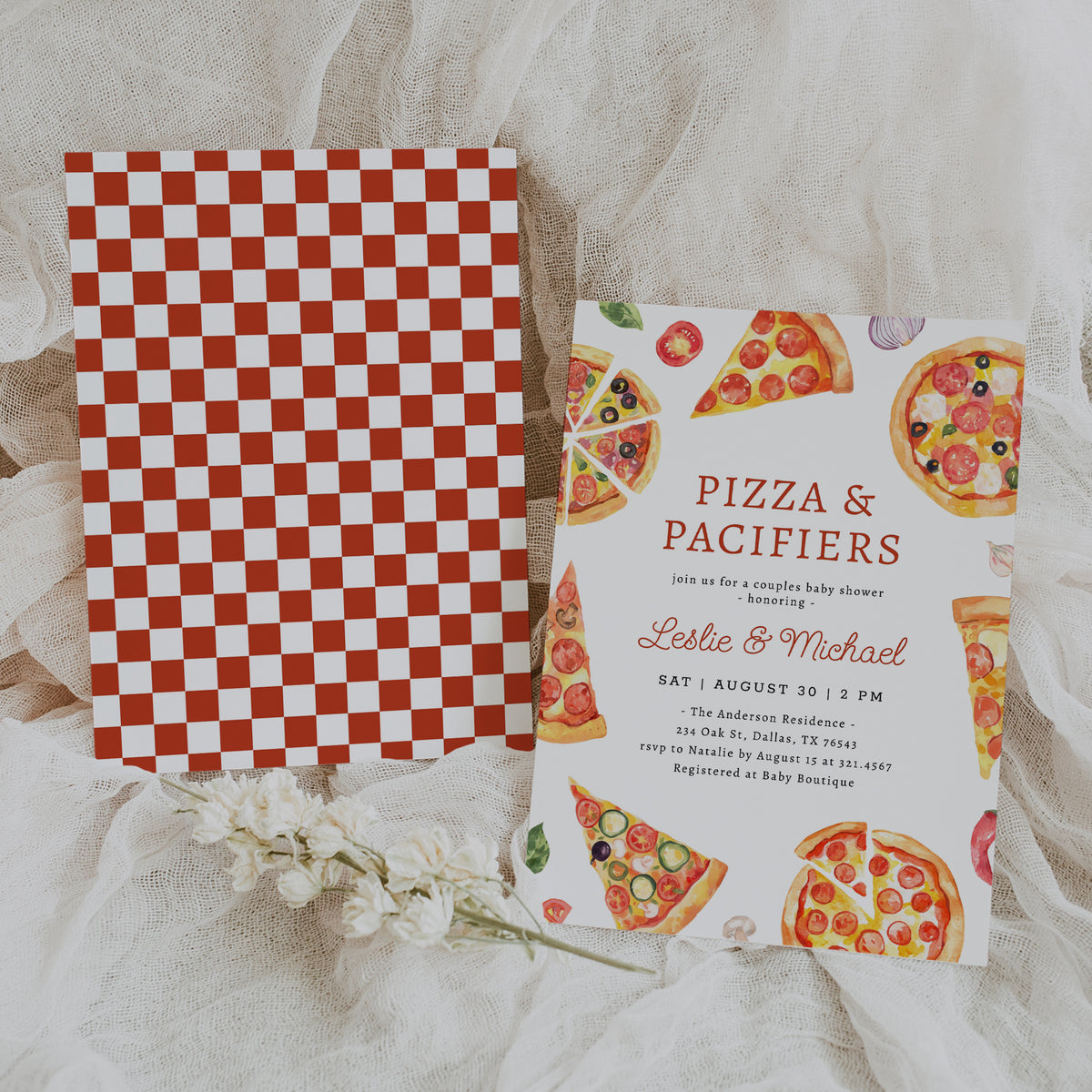 Pizza and Pacifiers Baby Shower Invitation