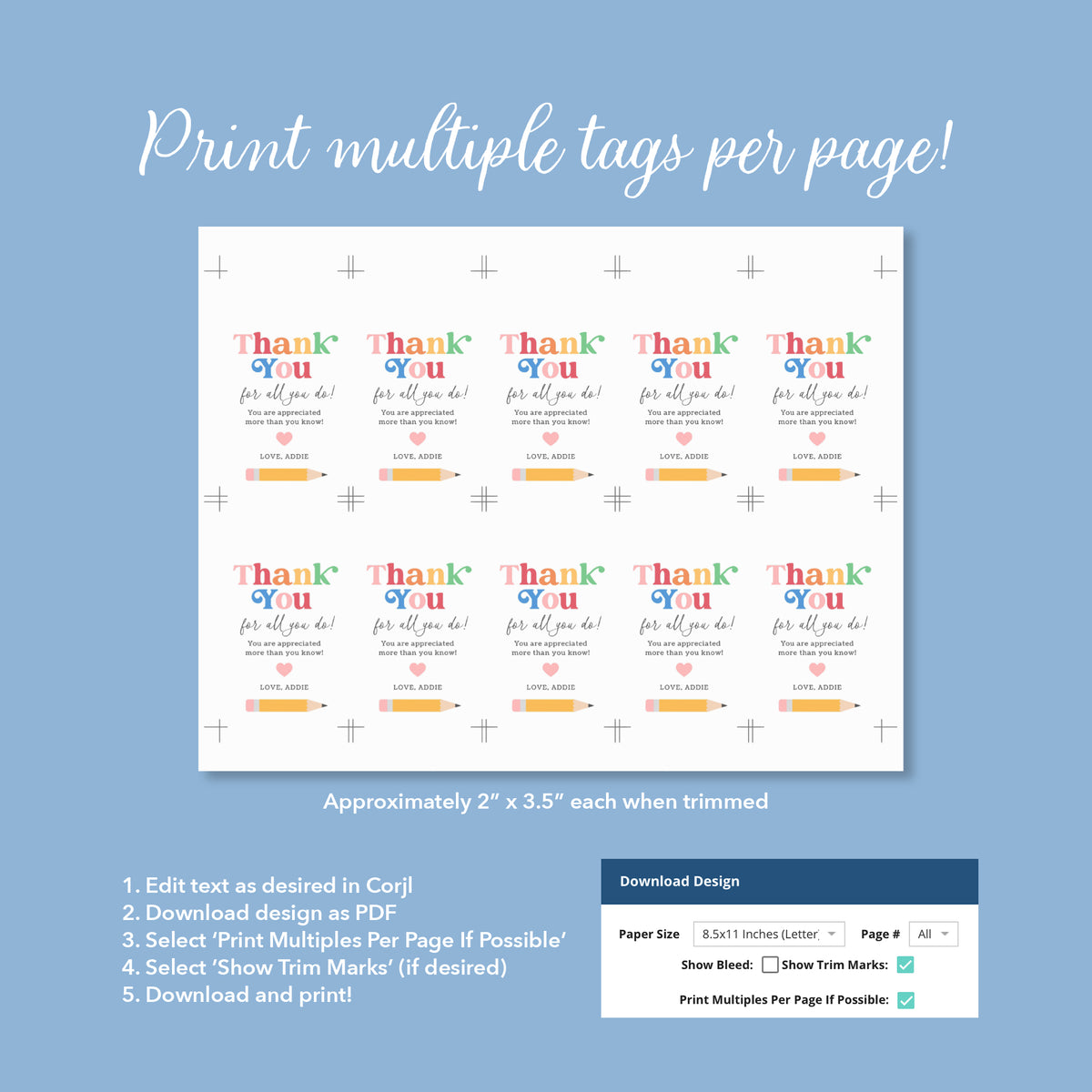 Rainbow Pencil Teacher Appreciation Tag Template