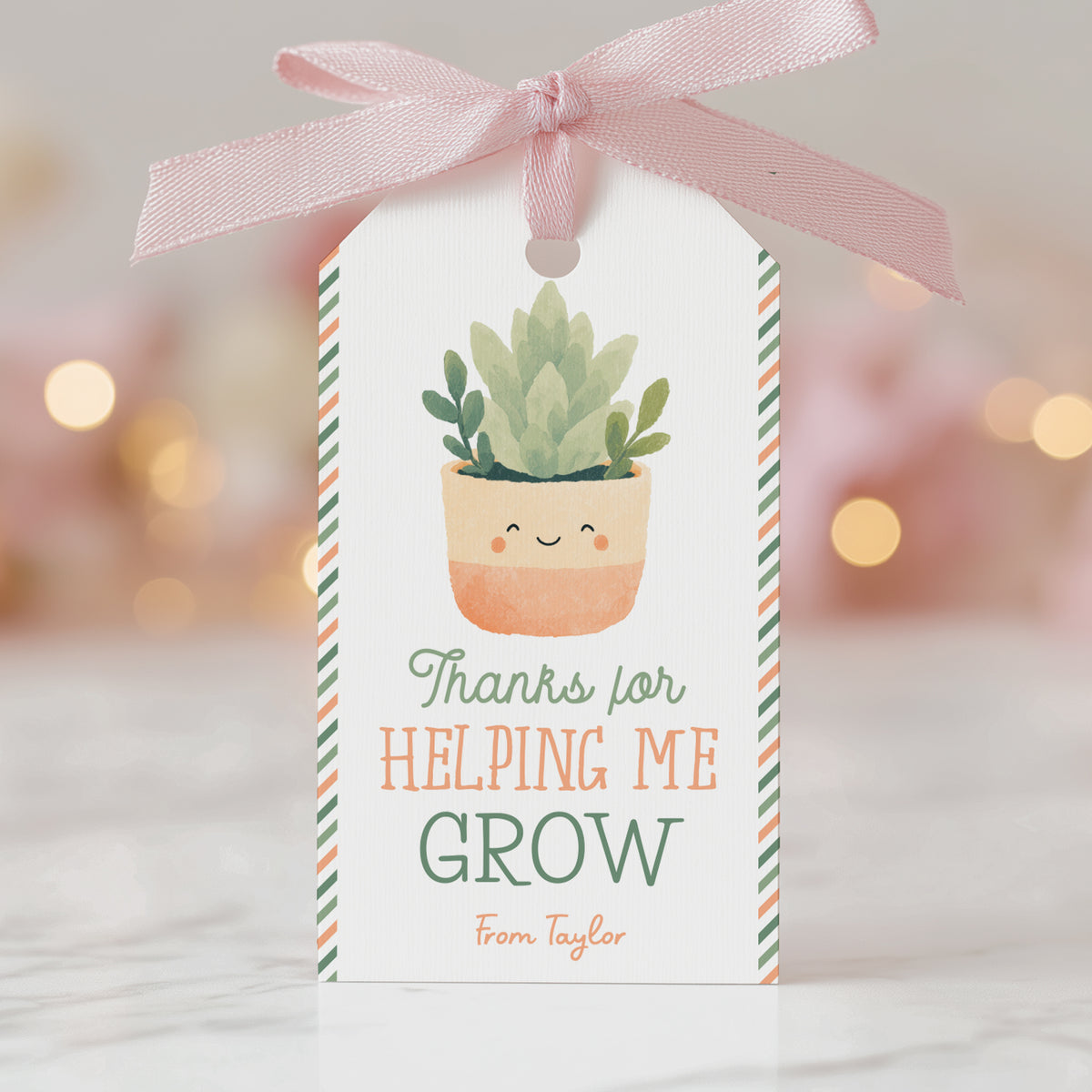 Succulent Teacher Appreciation Tag Template