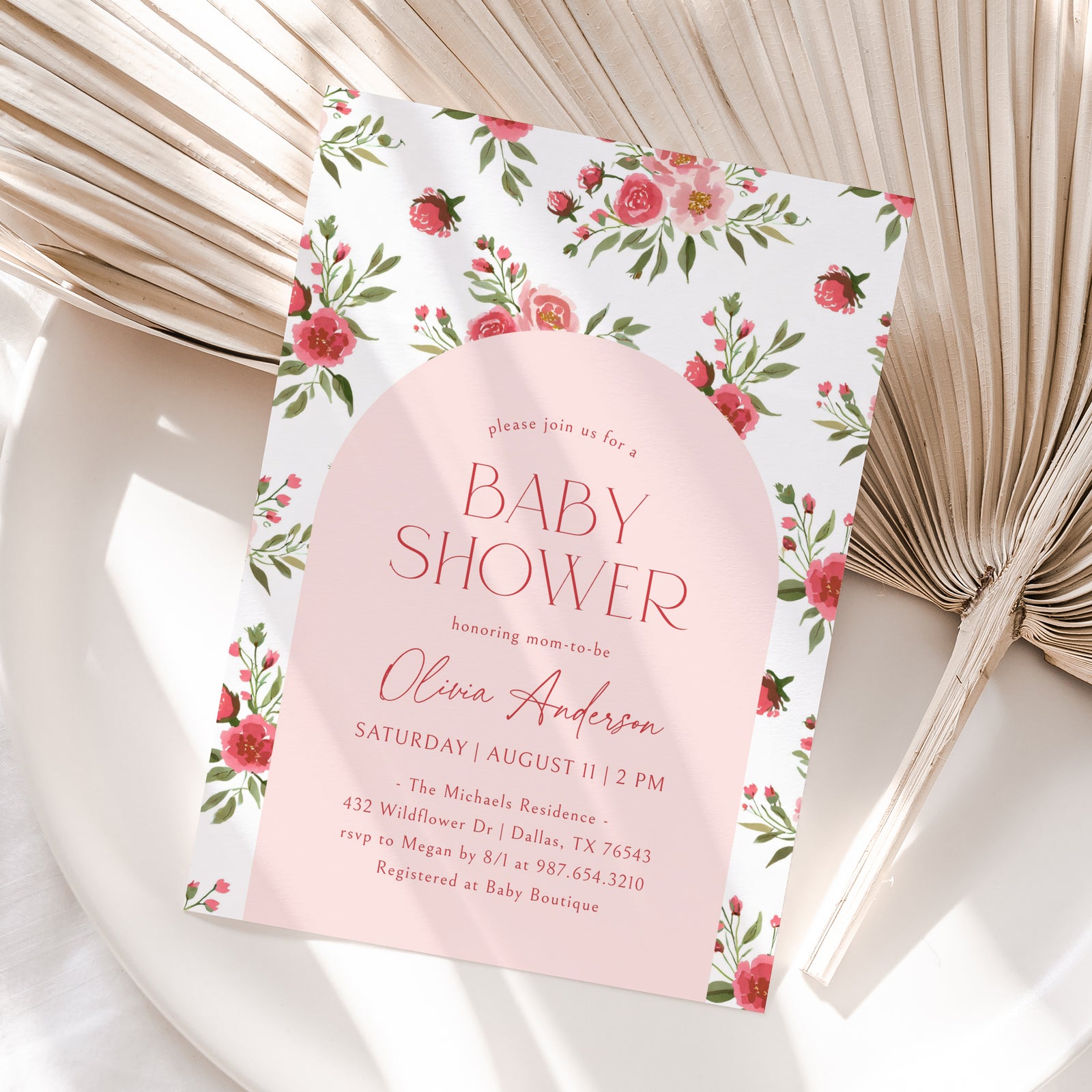 Preppy Pink Floral Baby Shower Invitation