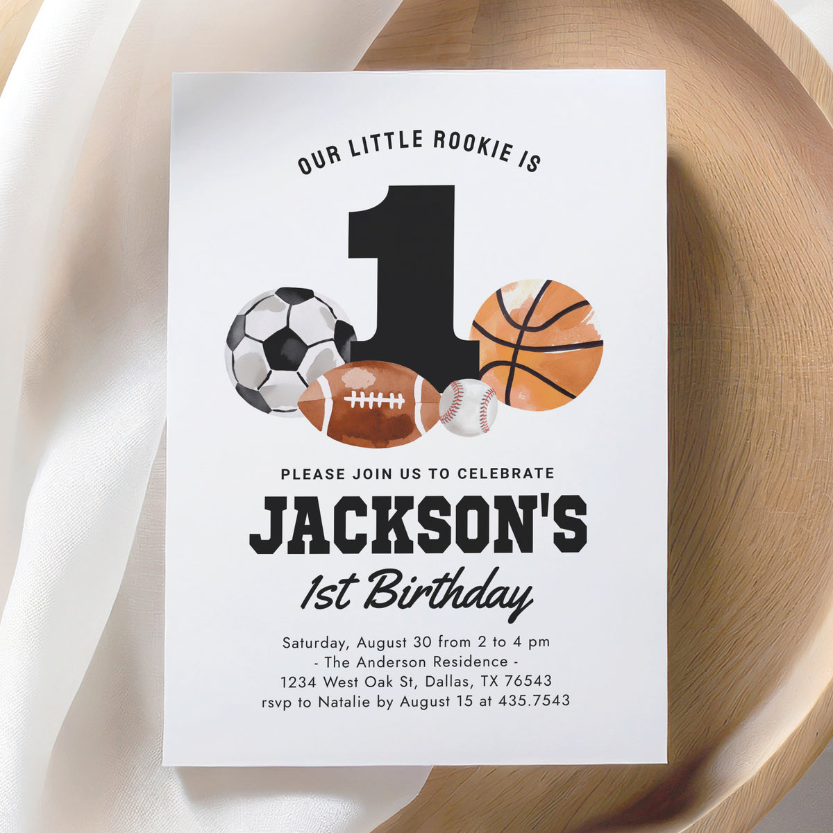 Sports 1st Birthday Invitation