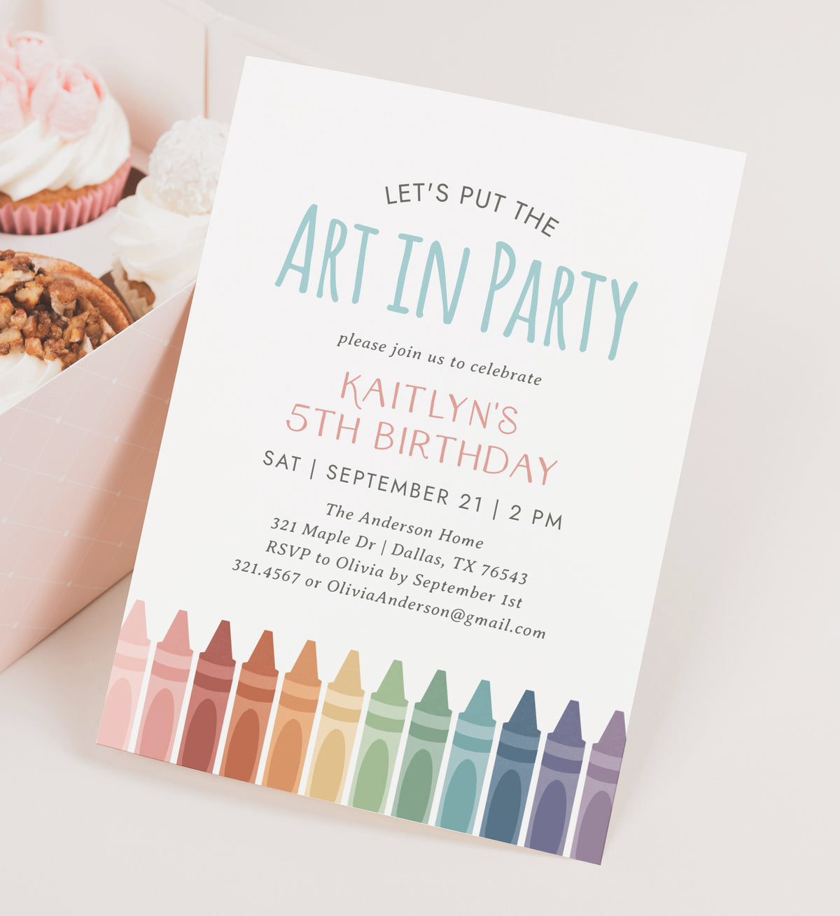 Editable Art Crayon Birthday Party Invitation Template