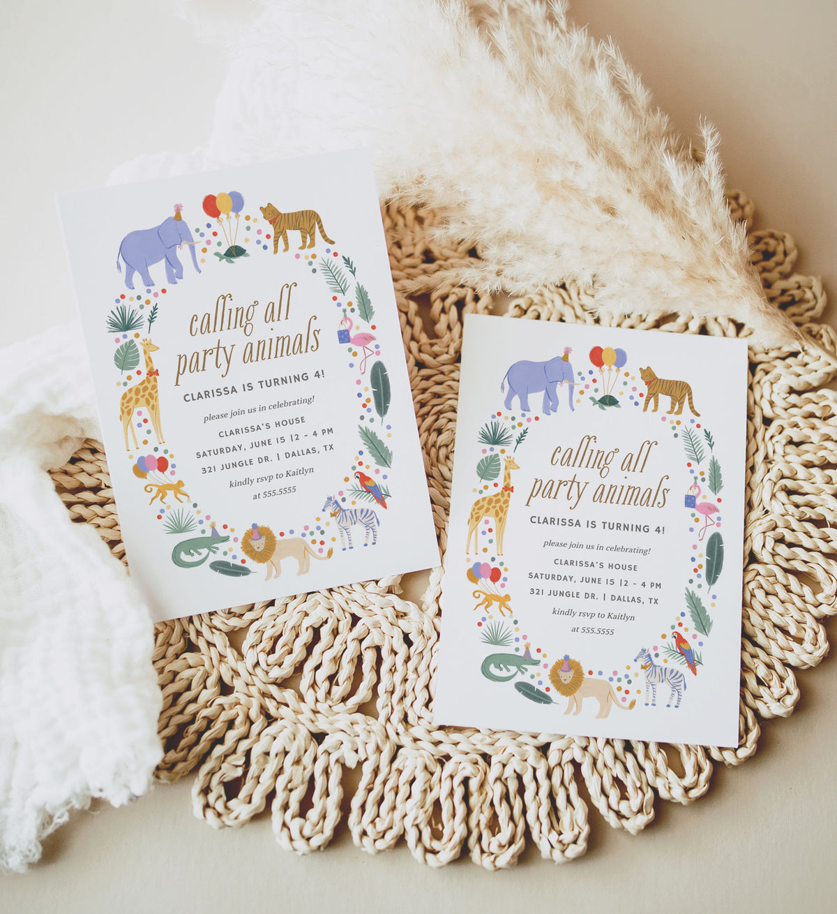 Calling All Party Animals Safari Birthday Invitation