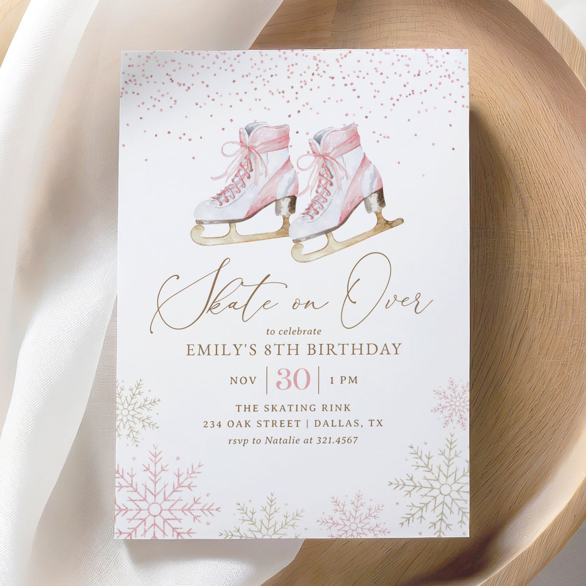 Pink Ice Skating Birthday Invitation