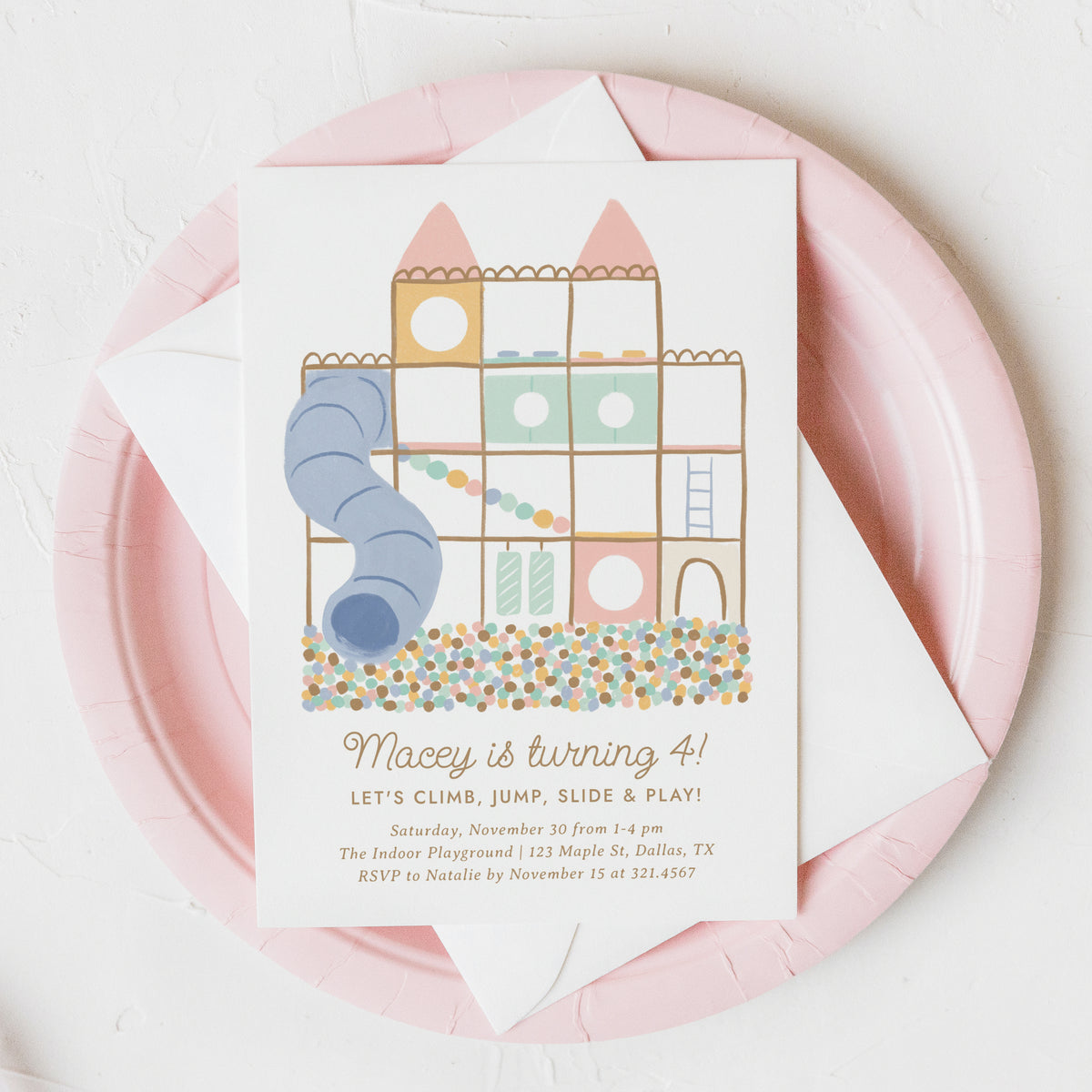 Pastel Indoor Playground Birthday Invitation