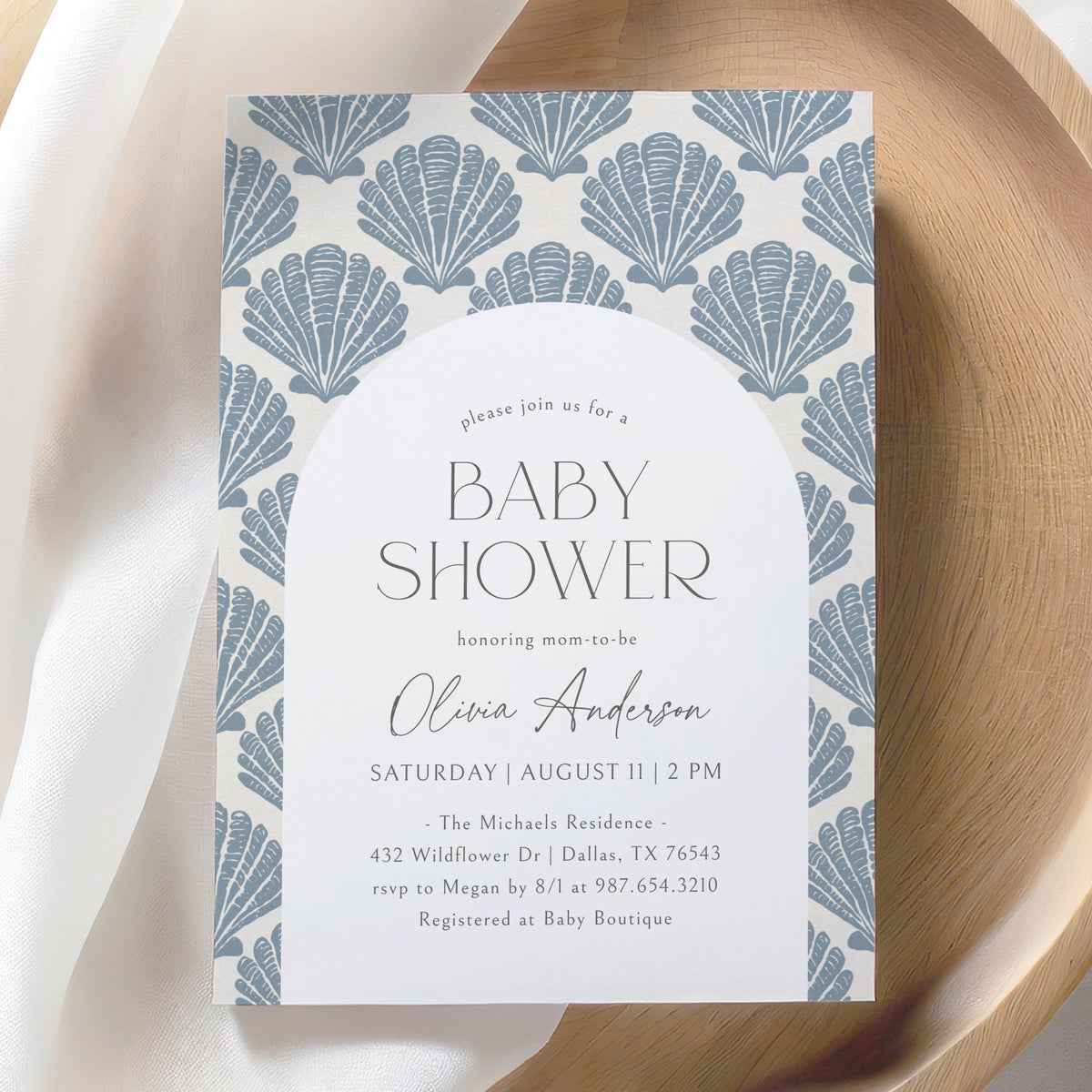 Blue Sea Shells Baby Shower Invitation