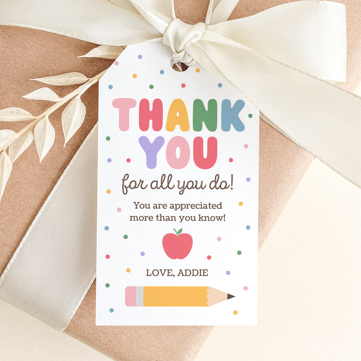 Pastel Rainbow Teacher Appreciation Tag Template