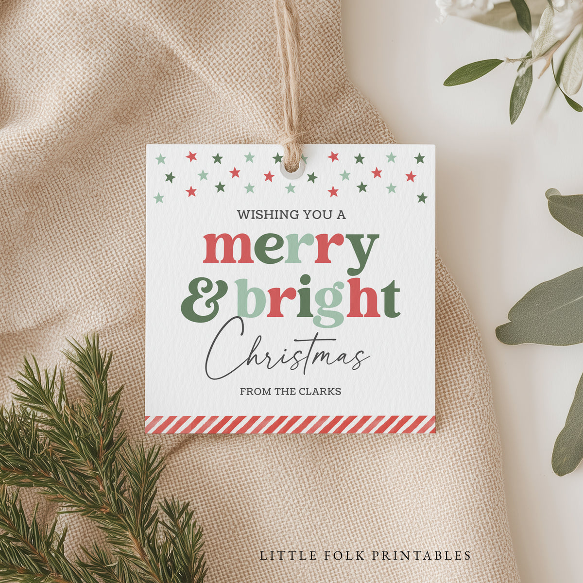Merry and Bright Holiday Tag Template