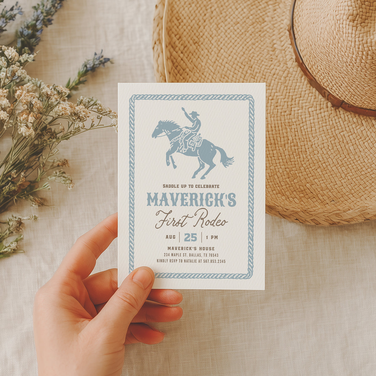 Blue First Rodeo Birthday Invitation