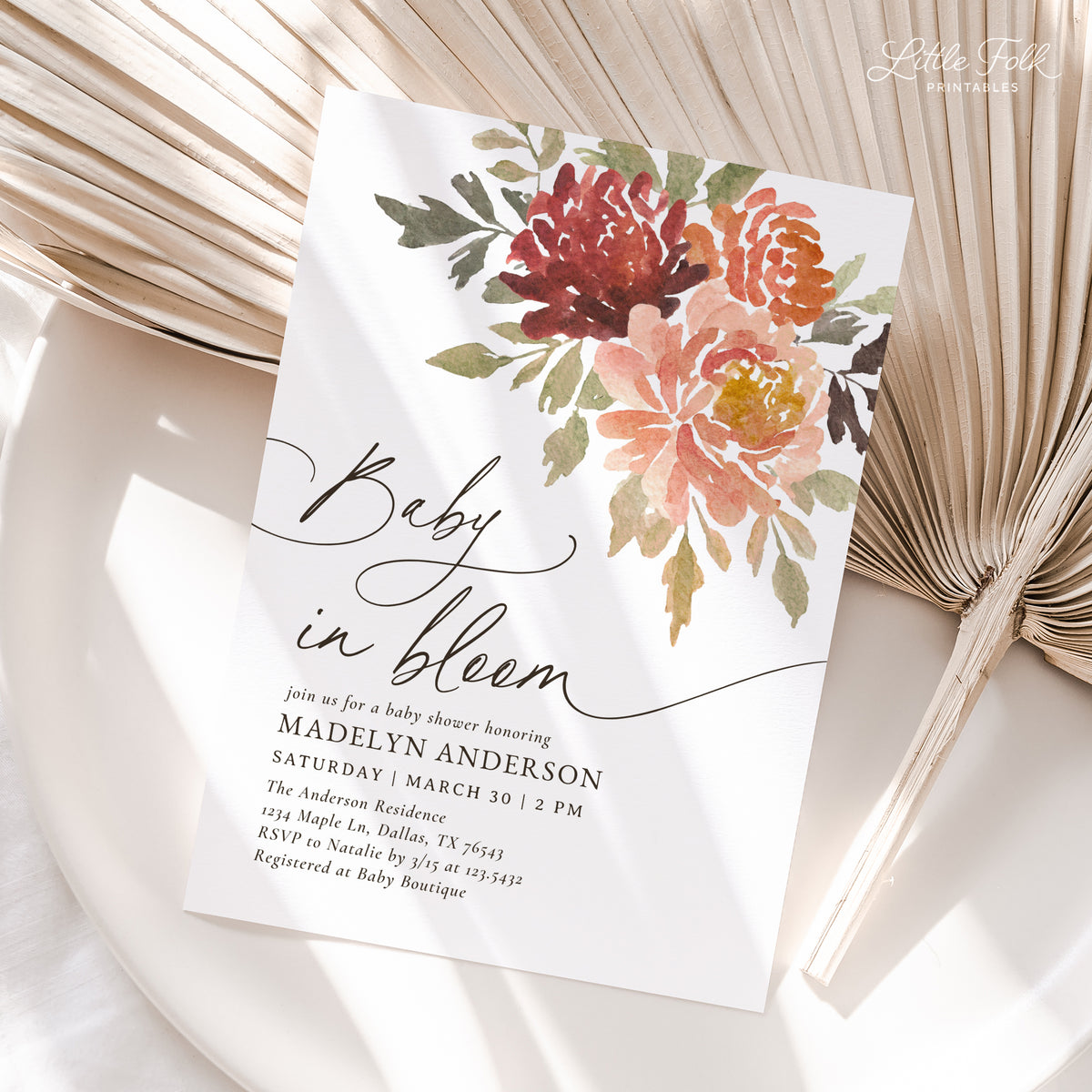 Baby In Bloom Fall Floral Baby Shower Invitation