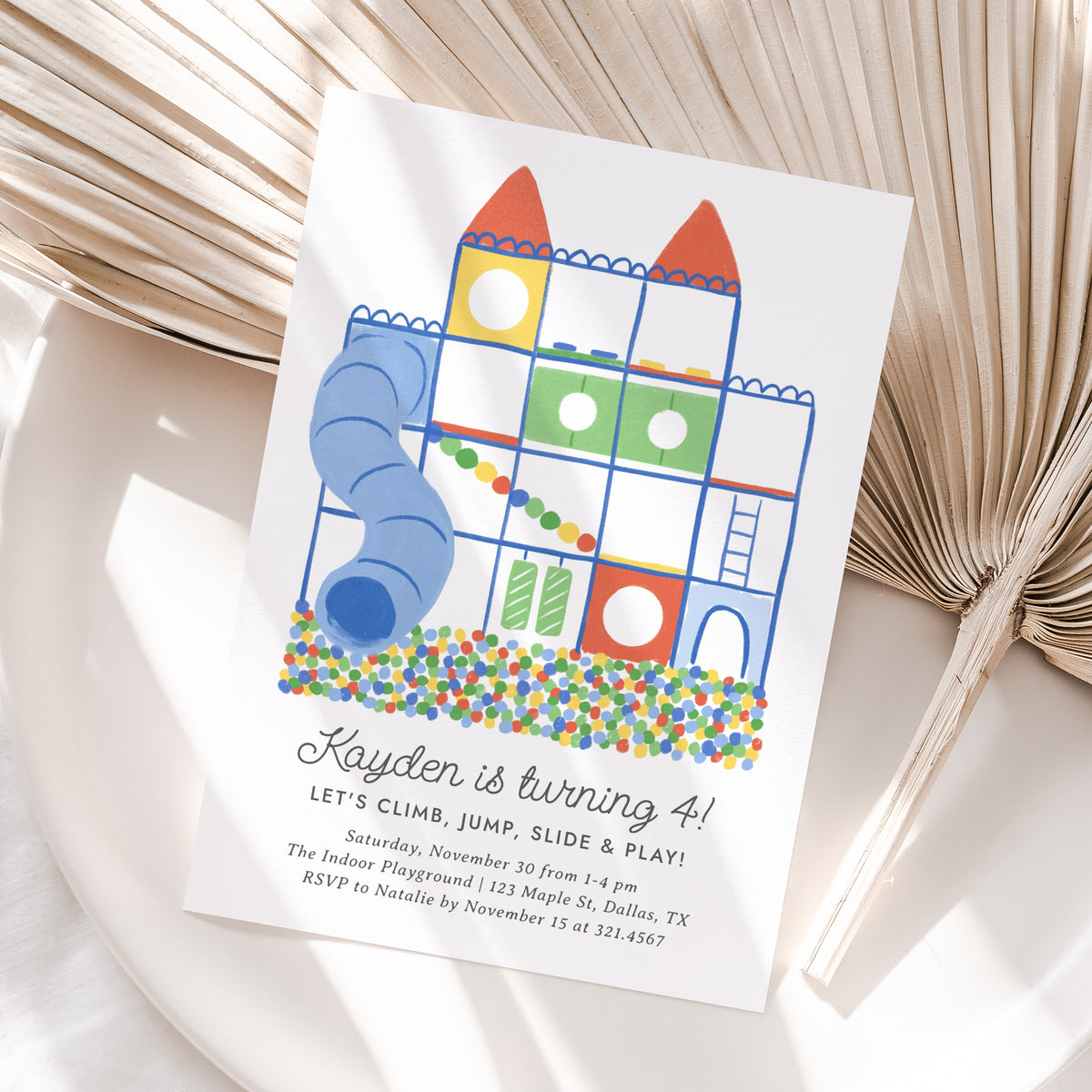 Rainbow Indoor Playground Birthday Invitation