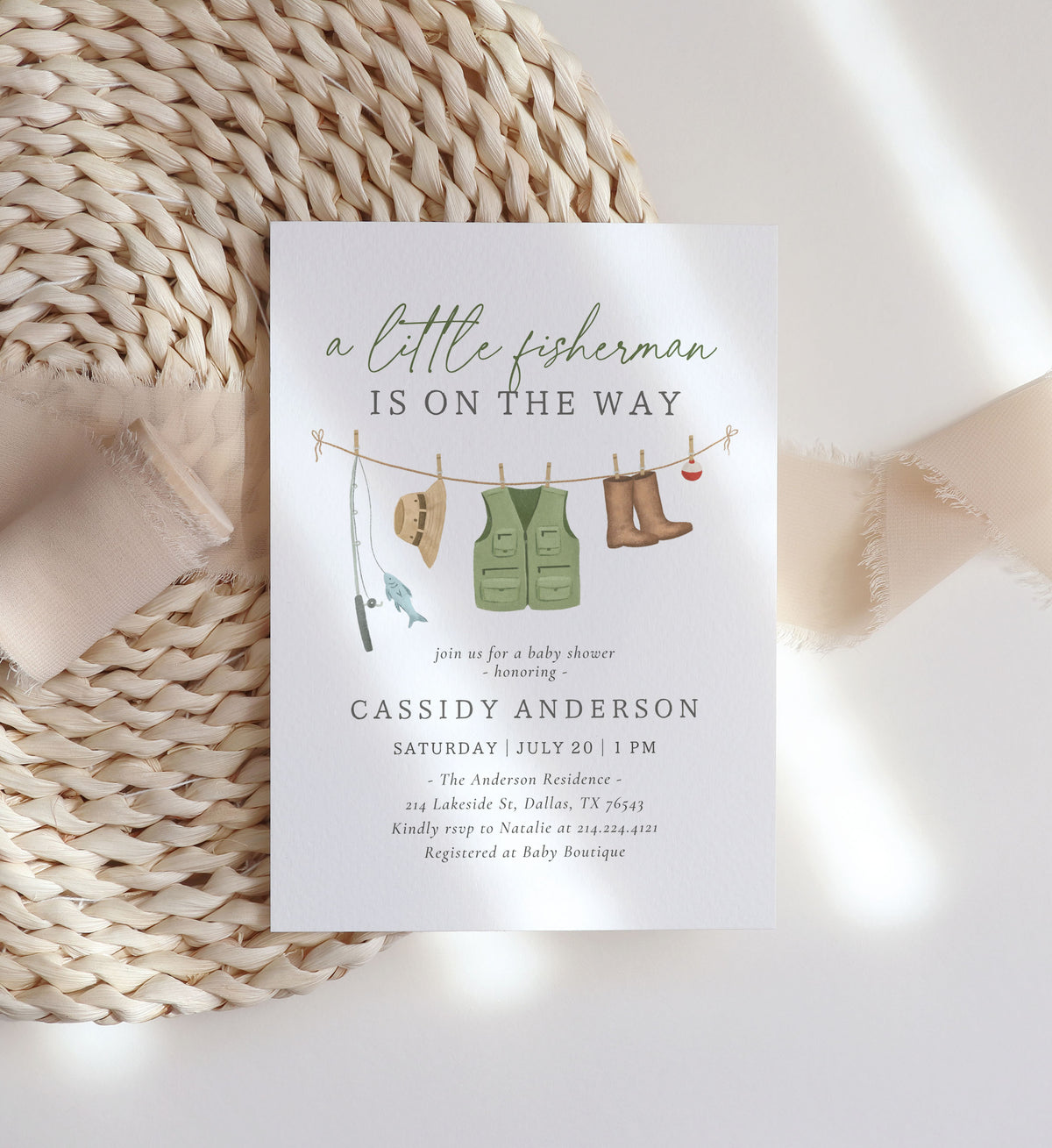 Fishing Clothesline Baby Shower Invitation