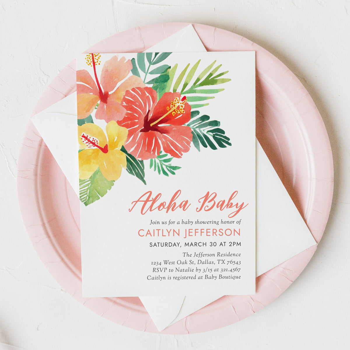 Tropical Hibiscus Baby Shower Invitation