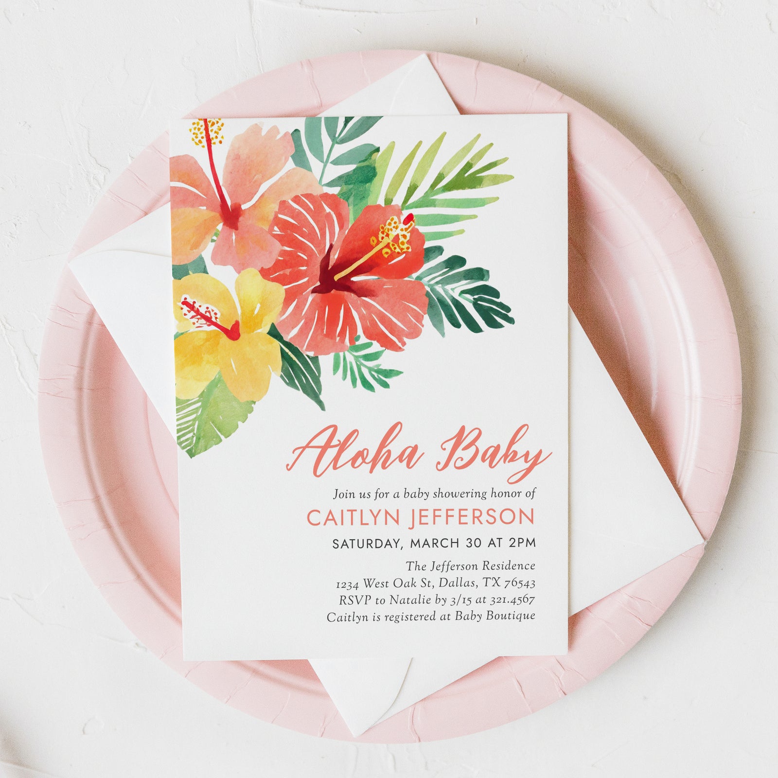 Tropical Hibiscus Baby Shower Invitation