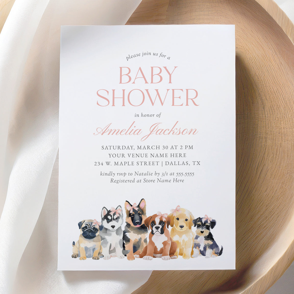 Pink Puppy Baby Shower Invitation Template