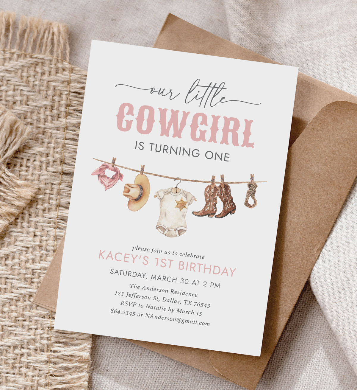 Editable Pink Cowgirl Birthday Invitation Template
