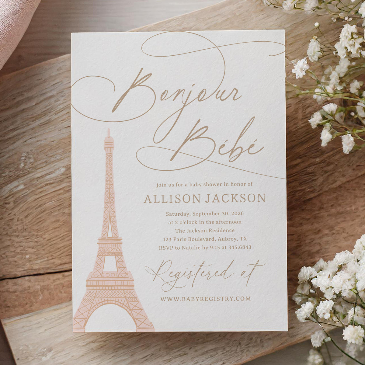 Bonjour Bebe Eiffel Tower Baby Shower Invitation