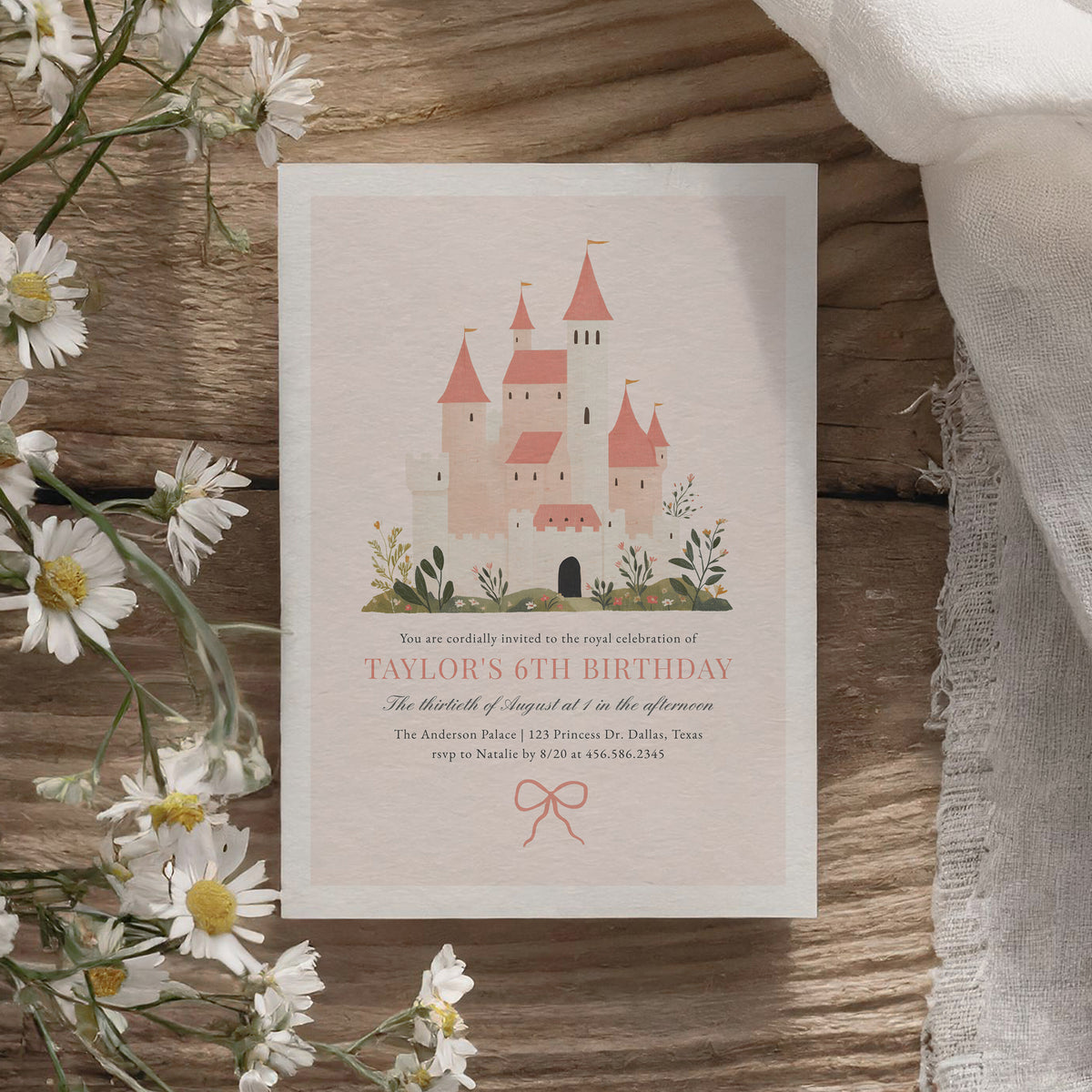 Pink Princess Castle Birthday Invitation Template